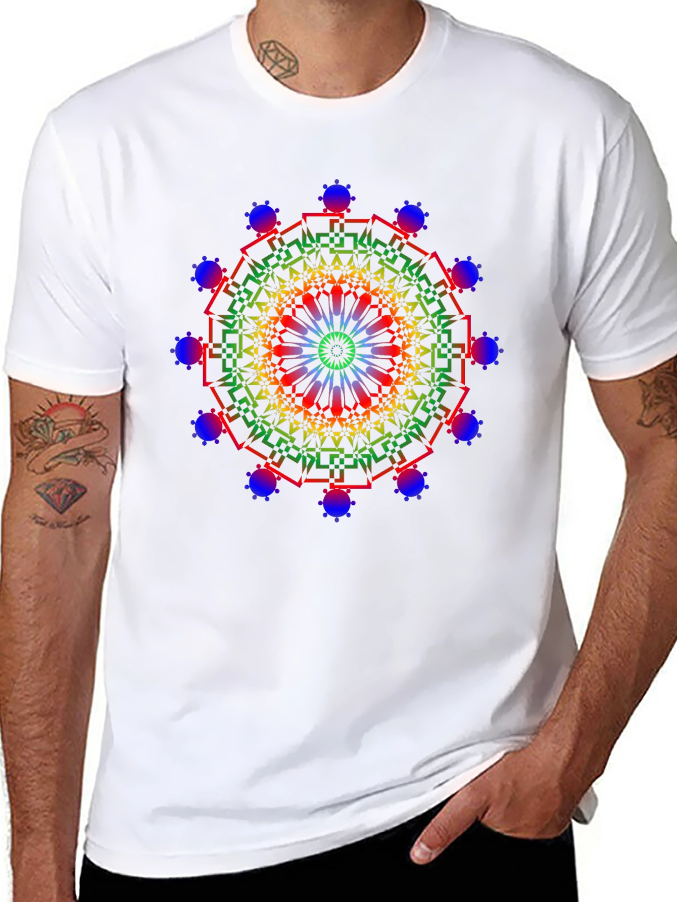 Rainbow Mandala Graphic Tee - Mens Black T-Shirt
