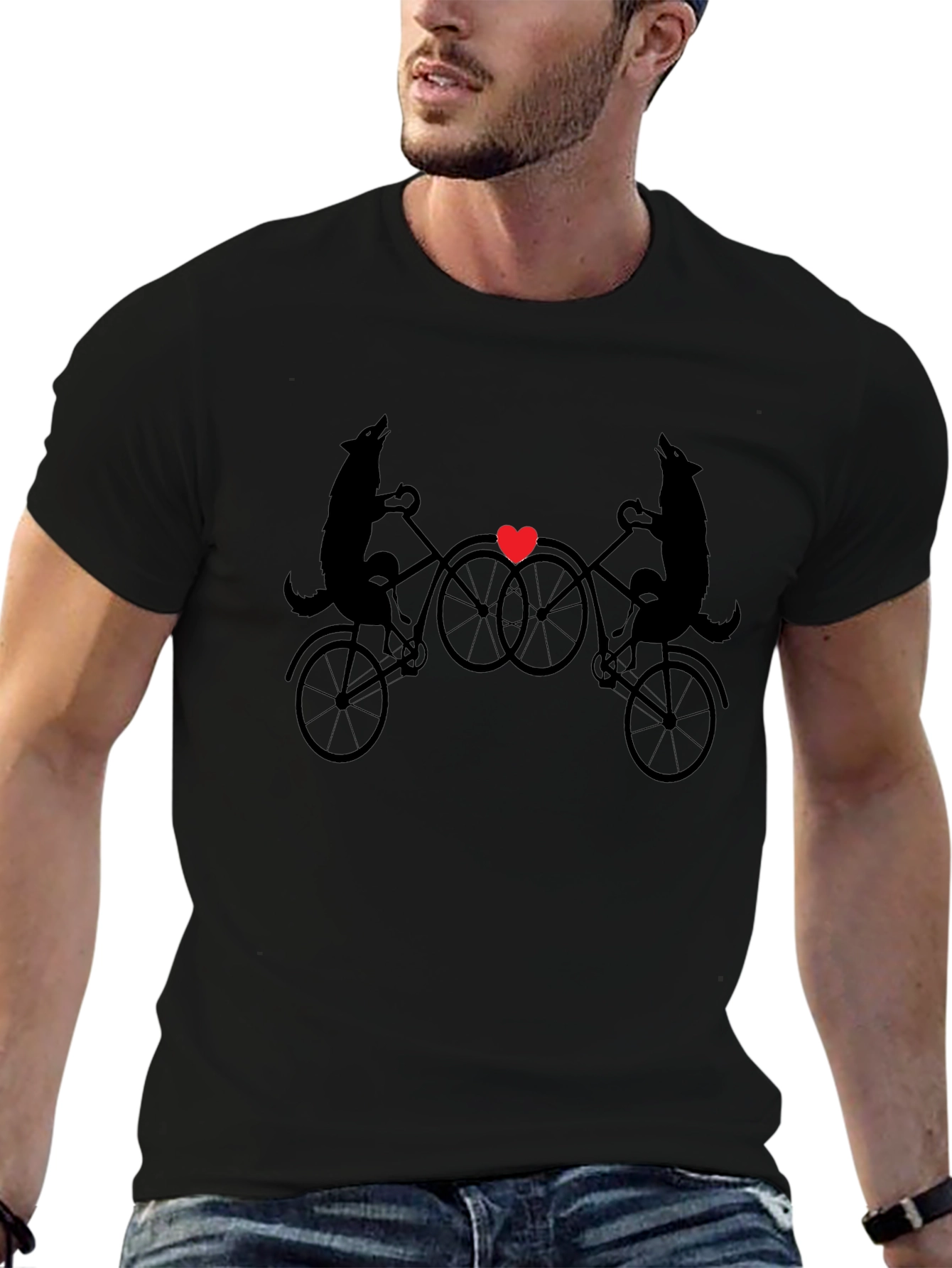 Wolf Bike Ride Graphic T-Shirt - Black