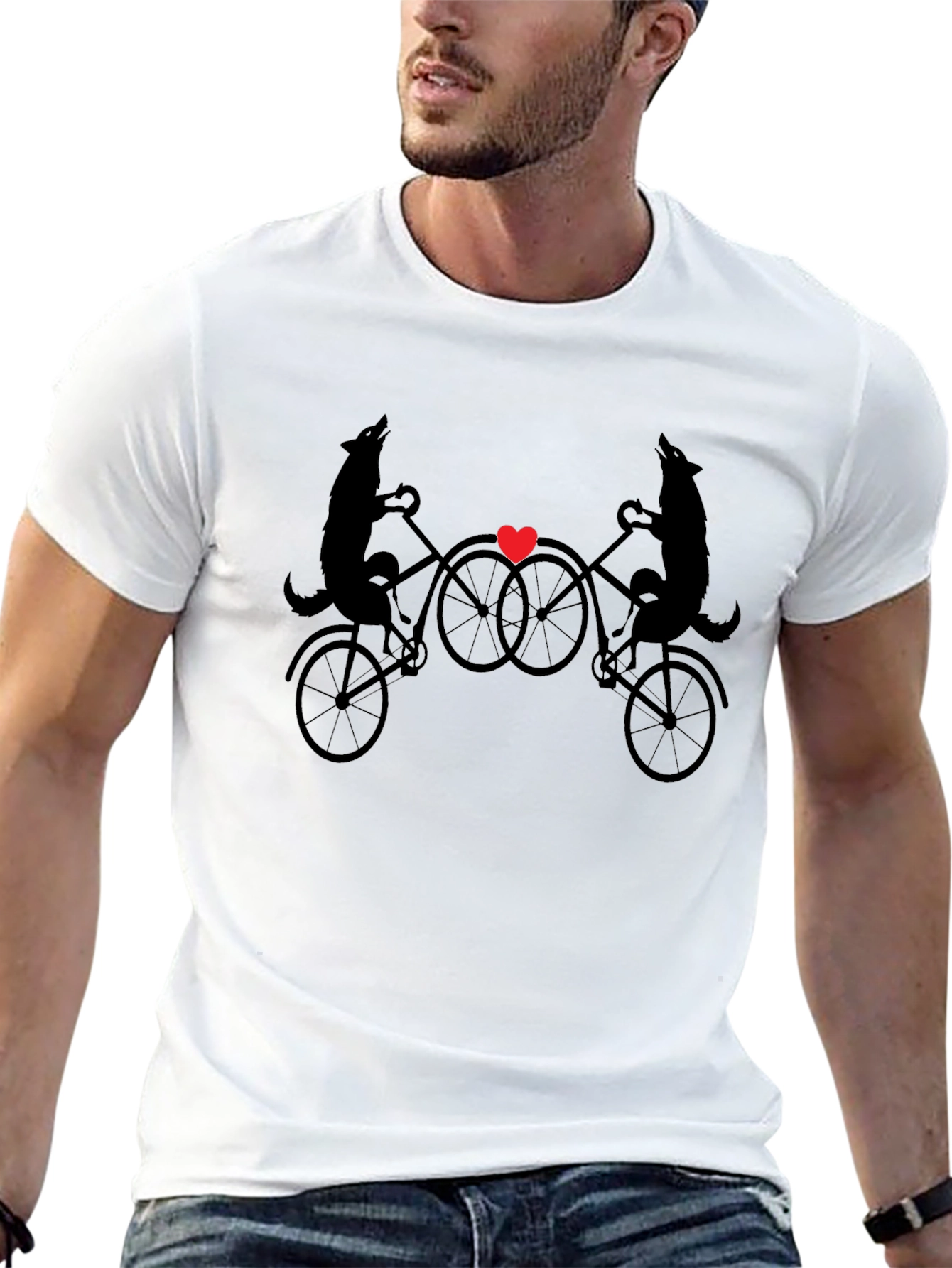 Wolf Bike Ride Graphic T-Shirt - Black