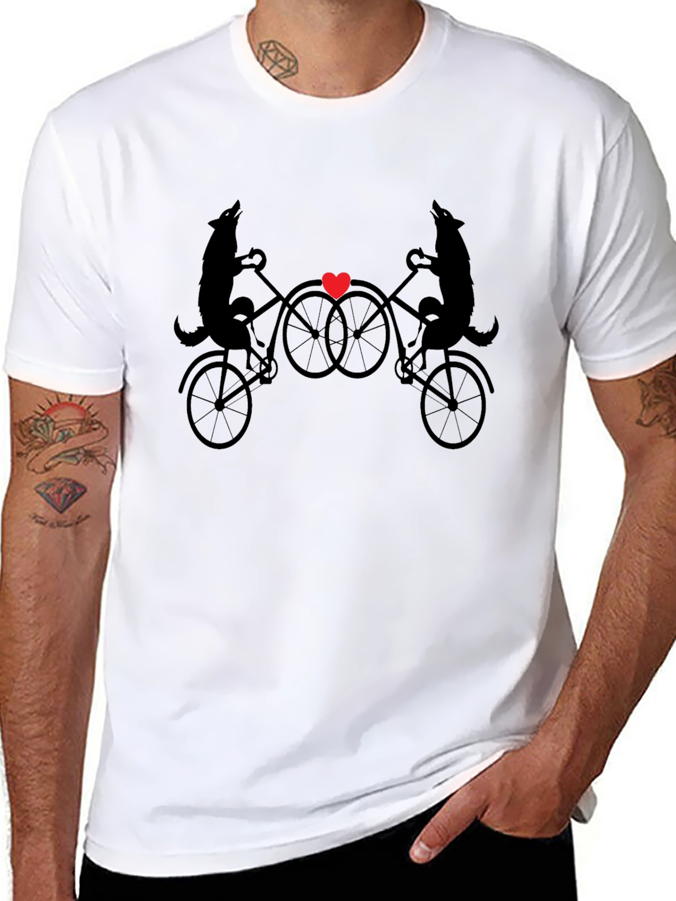 Wolf Bike Ride Graphic T-Shirt - Black