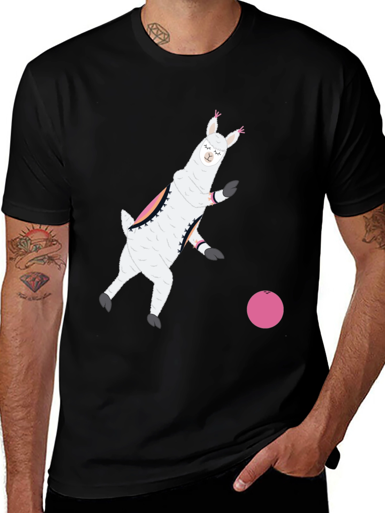 Llama Bowling Black T-Shirt