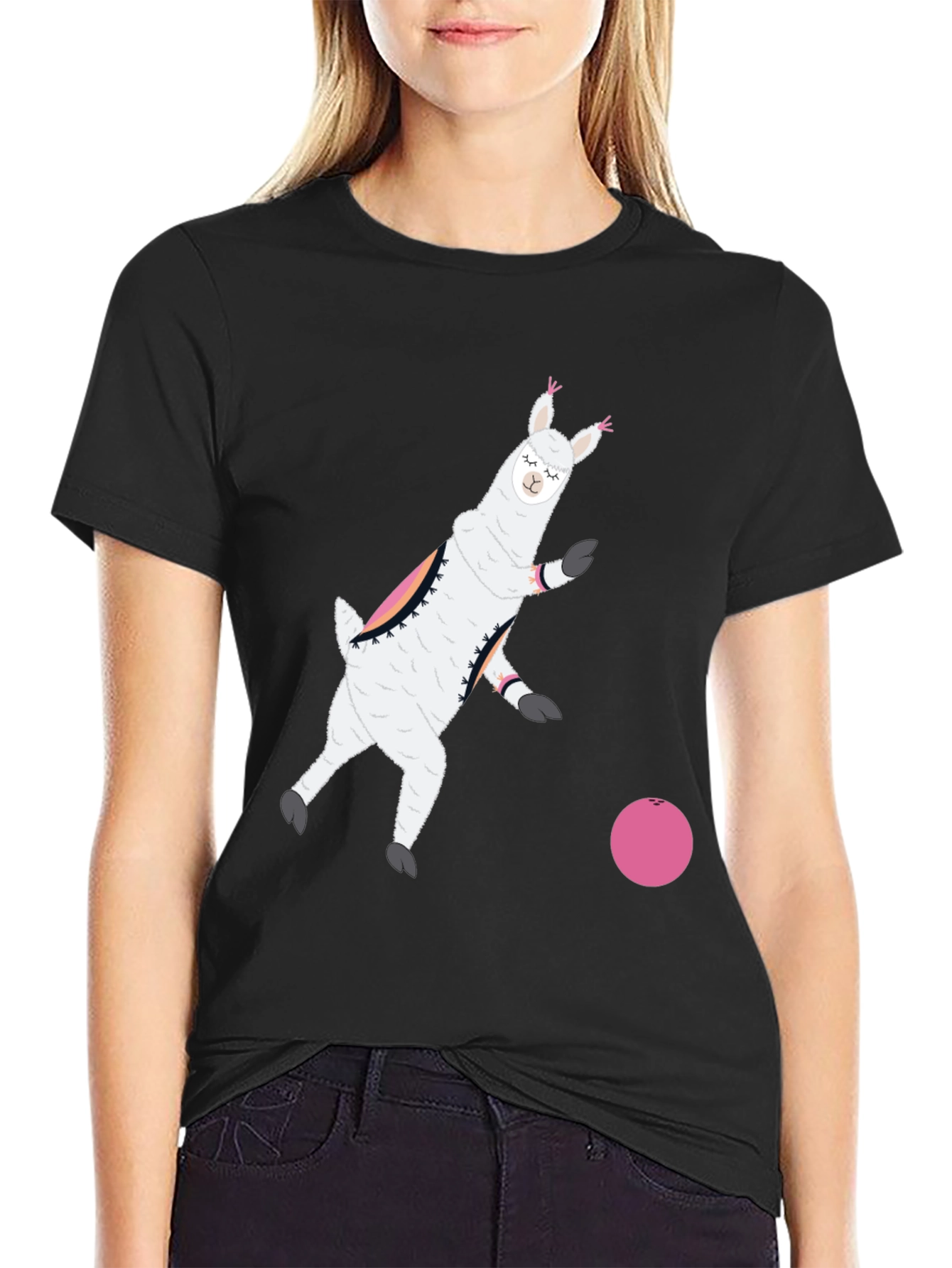 Llama Bowling Black T-Shirt