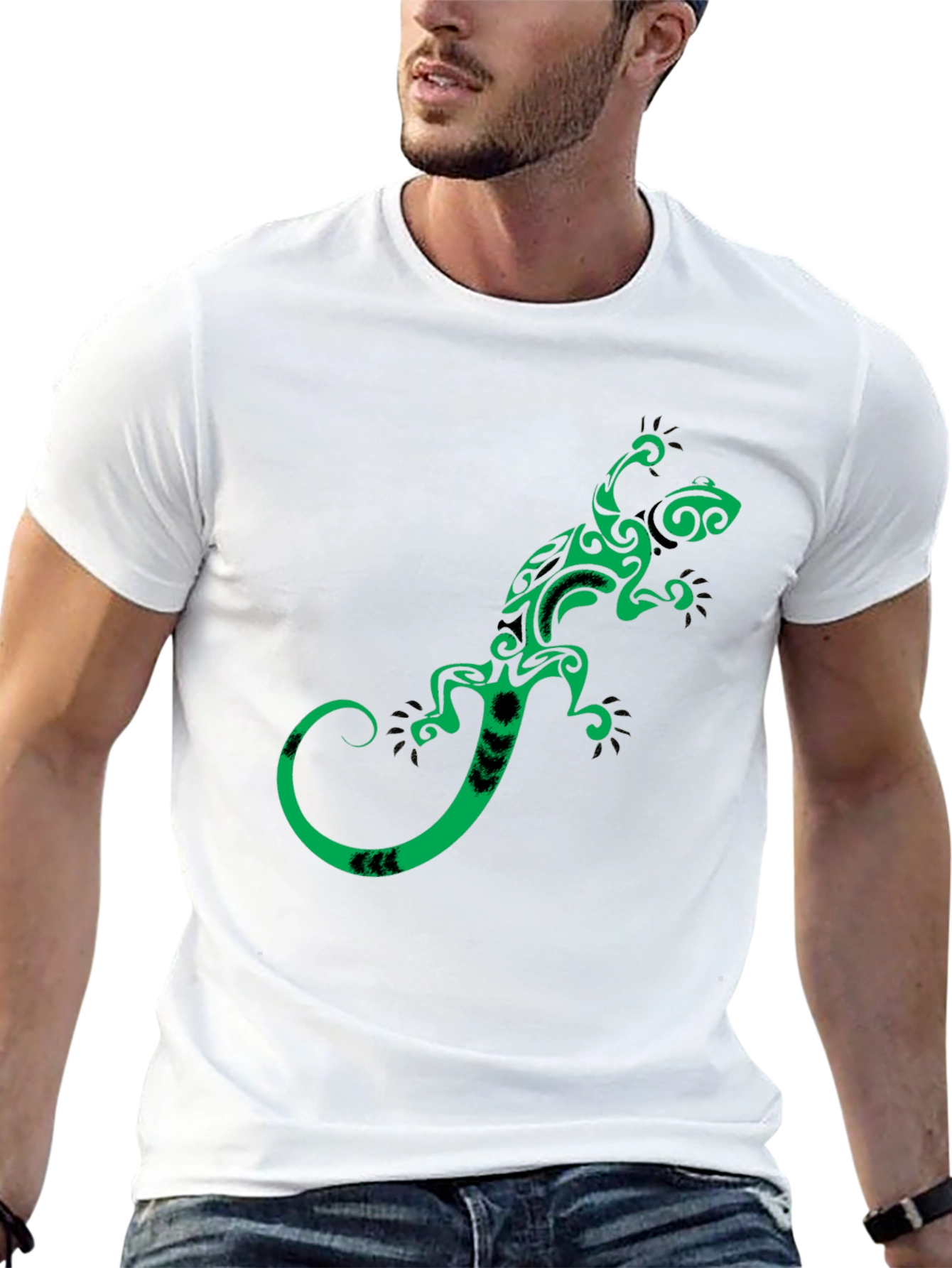 Tribal Gecko Graphic Tee - Stylish Black T-Shirt