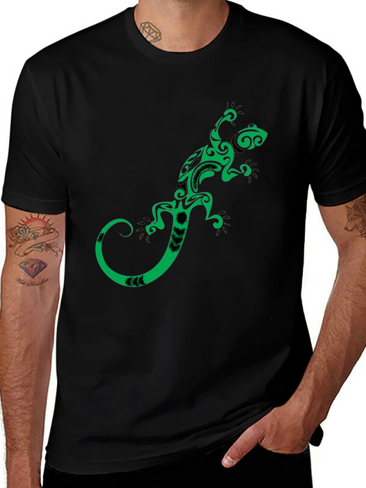 Tribal Gecko Graphic Tee - Stylish Black T-Shirt