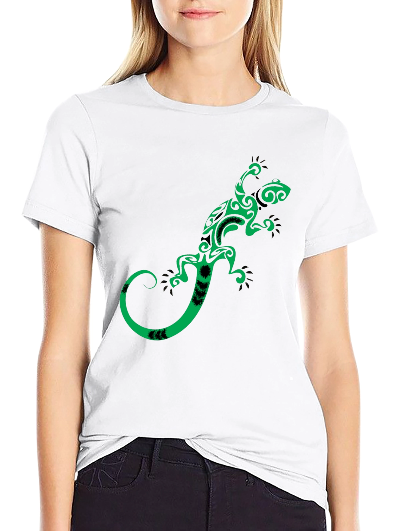 Tribal Gecko Graphic Tee - Stylish Black T-Shirt