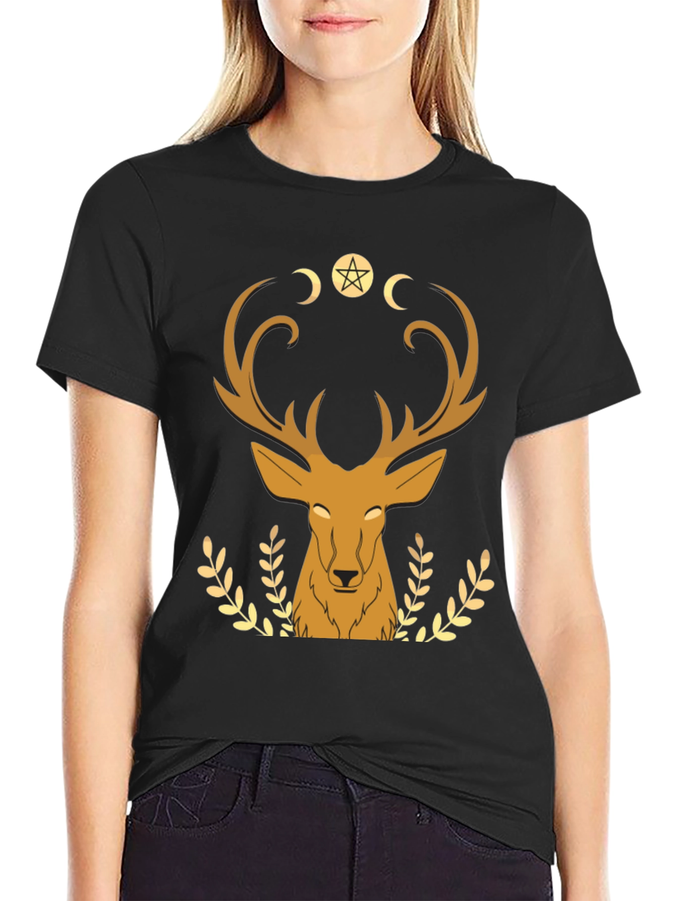 Mystical Deer Graphic Tee - Black T-Shirt