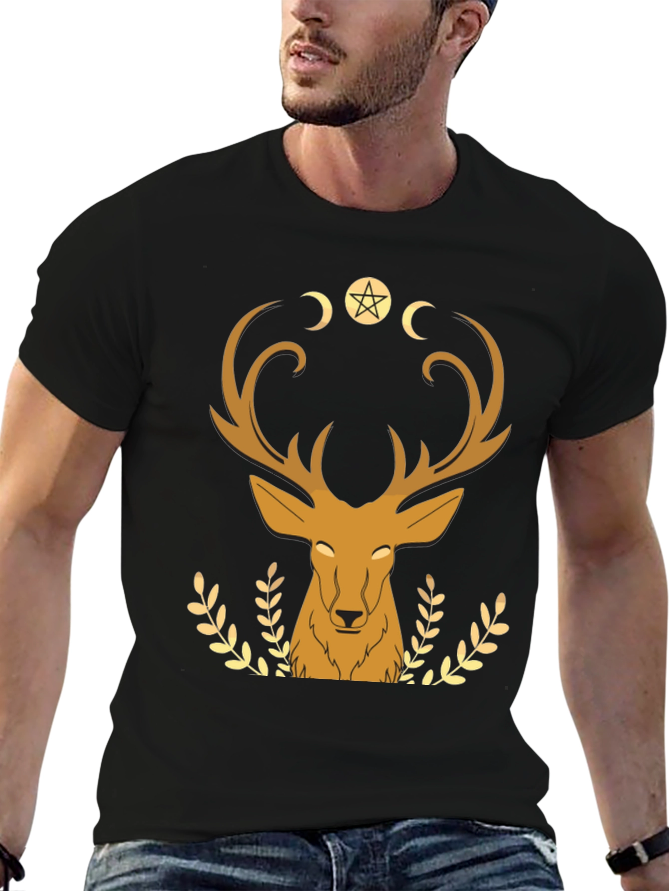 Mystical Deer Graphic Tee - Black T-Shirt