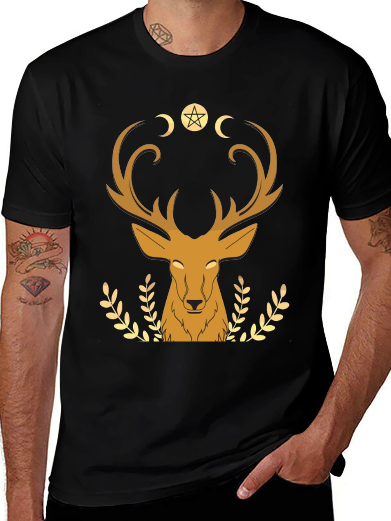 Mystical Deer Graphic Tee - Black T-Shirt