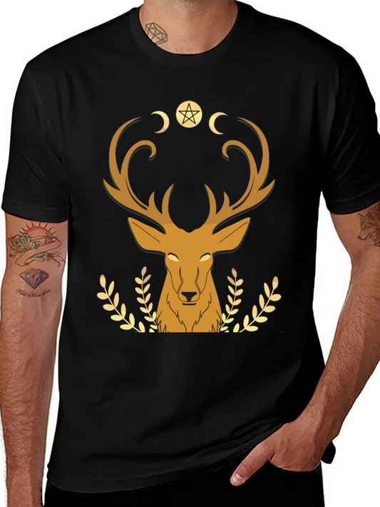 Mystical Deer Graphic Tee - Black T-Shirt