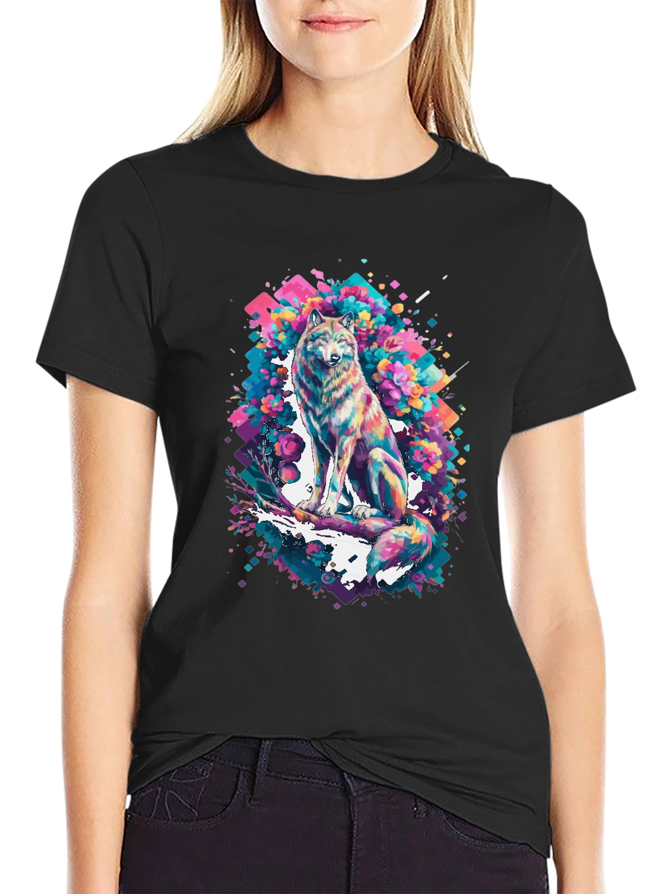 Abstract Wolf Graphic T-Shirt