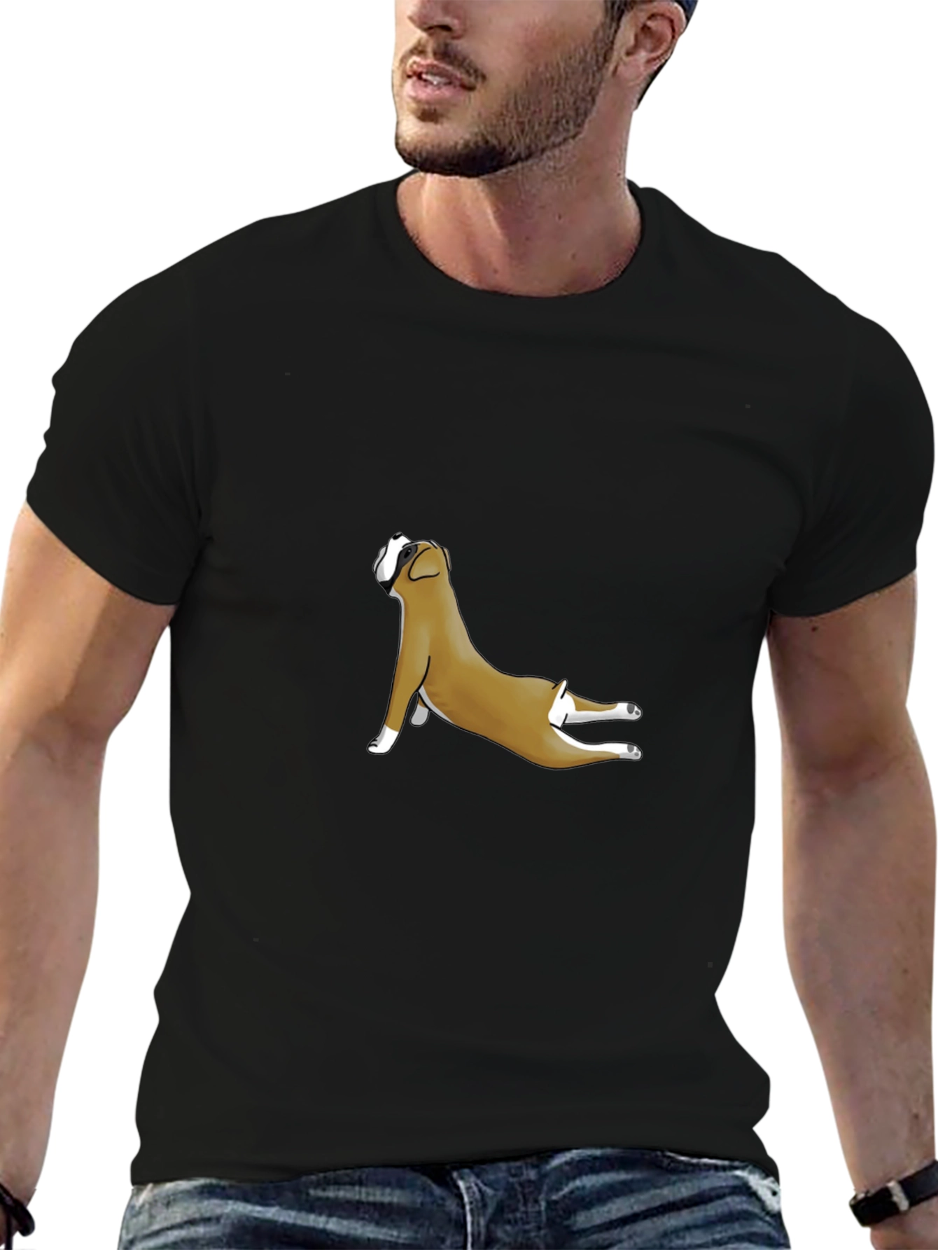 Boxer Dog Yoga Pose Black T-Shirt