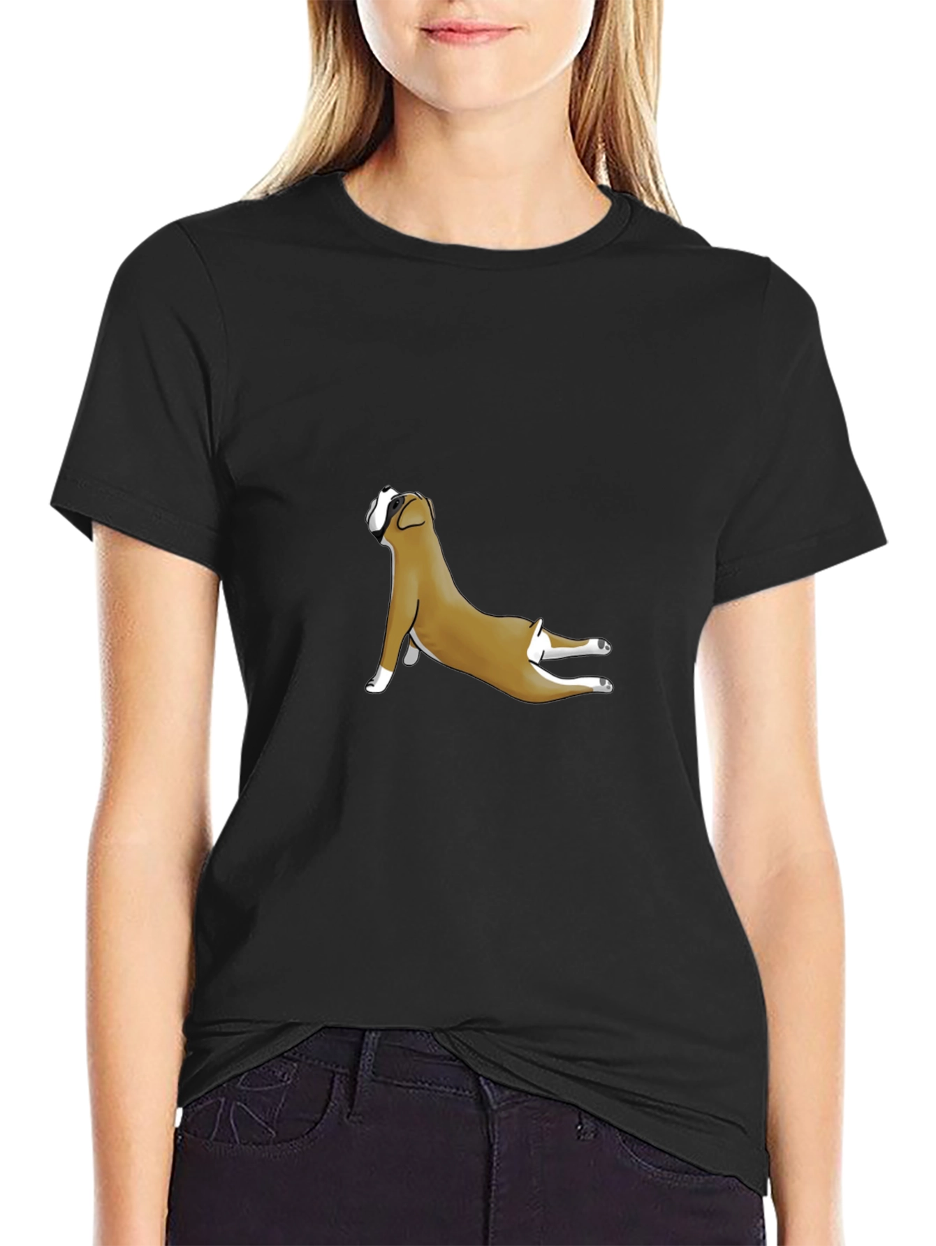 Boxer Dog Yoga Pose Black T-Shirt