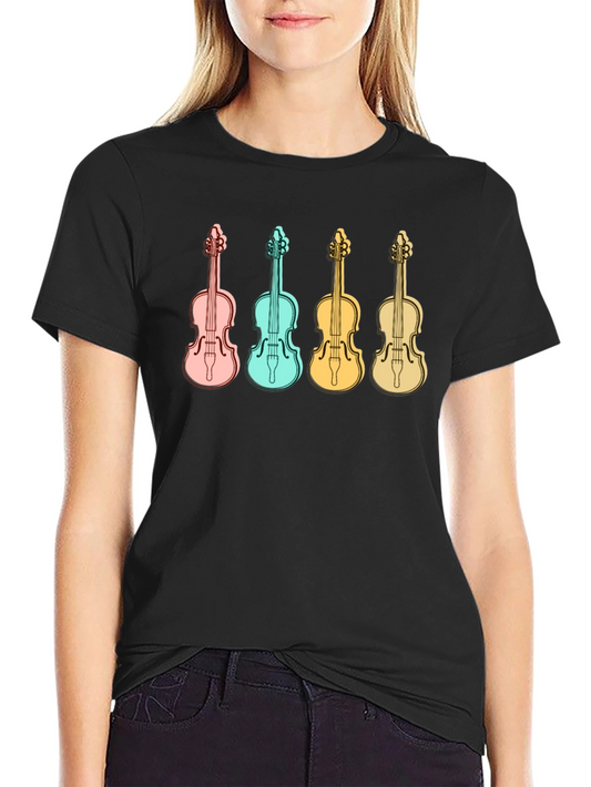 Musical T-Shirt with Colorful Violin Design