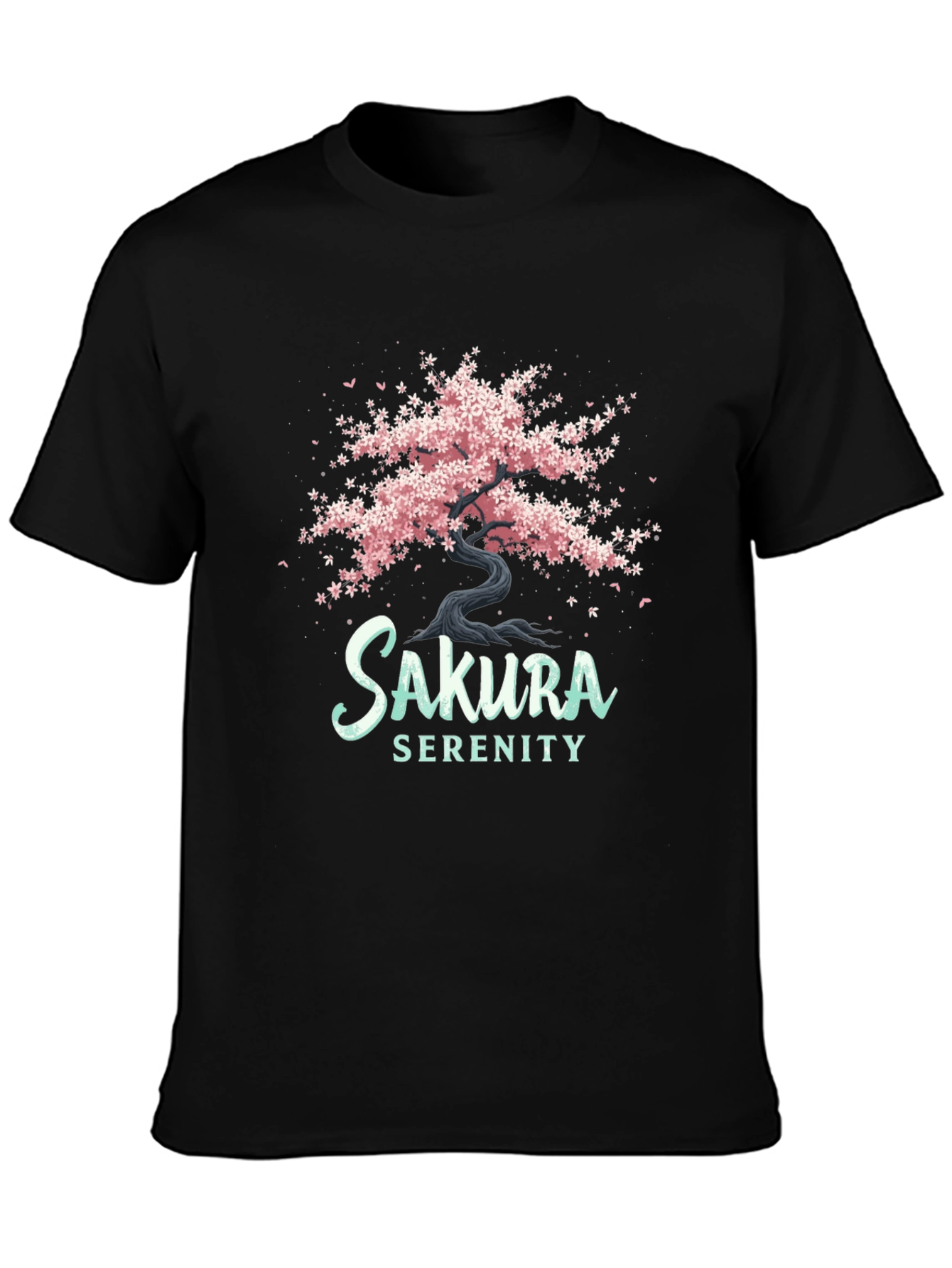 Sakura Serenity Black T-Shirt - Cherry Blossom Tree Design