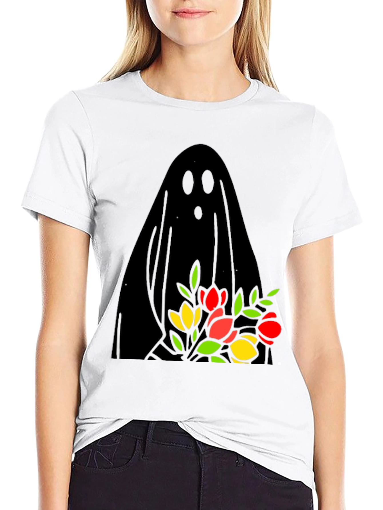 Ghost Holding Flowers Graphic Tee - Spooky Season
