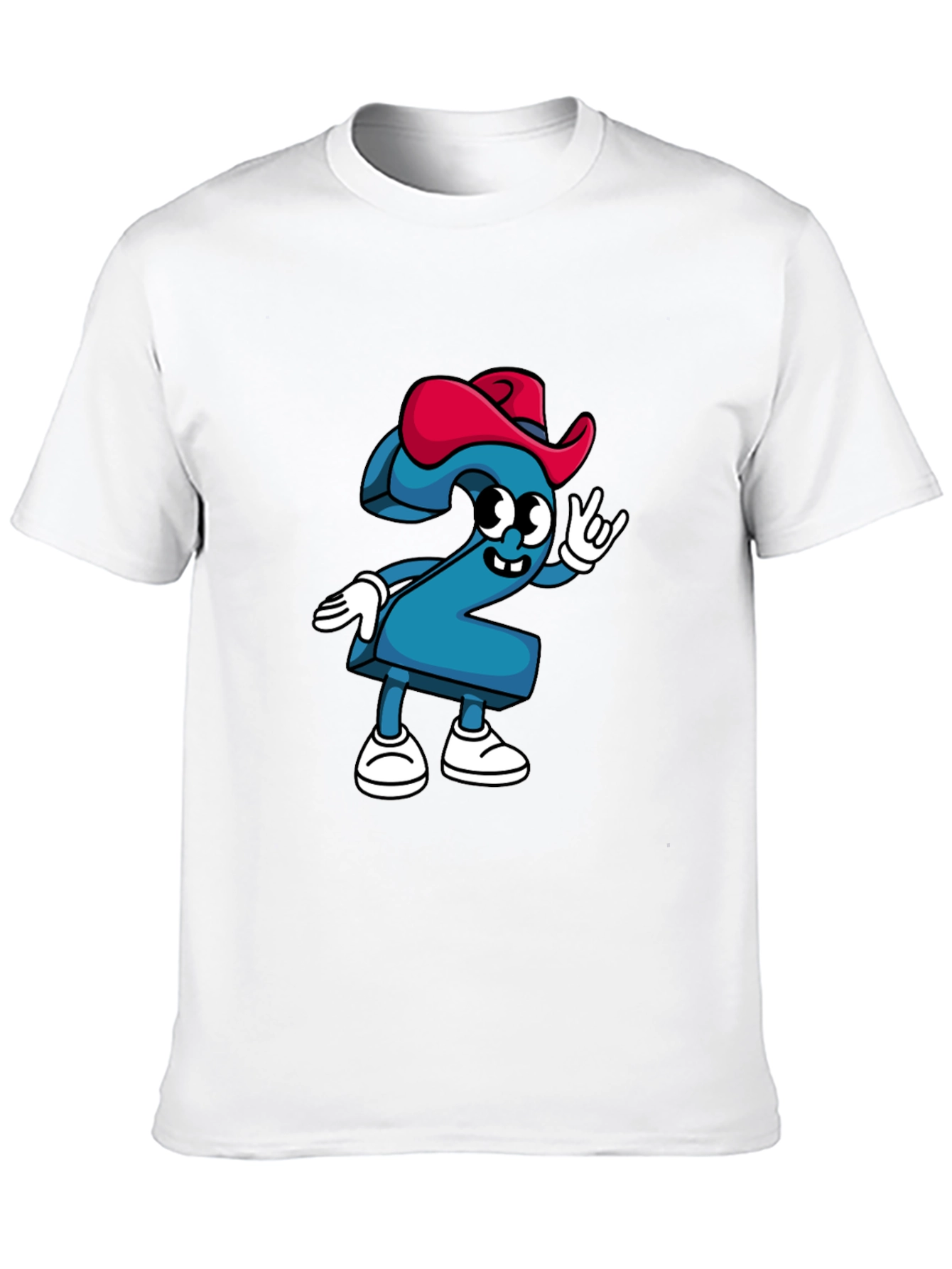 Cartoon Number Two Graphic Tee - Black Cotton T-Shirt