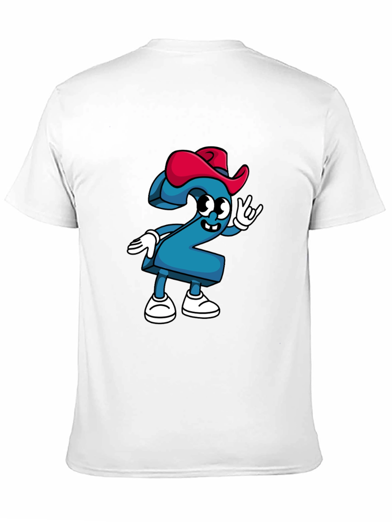 Cartoon Number Two Graphic Tee - Black Cotton T-Shirt