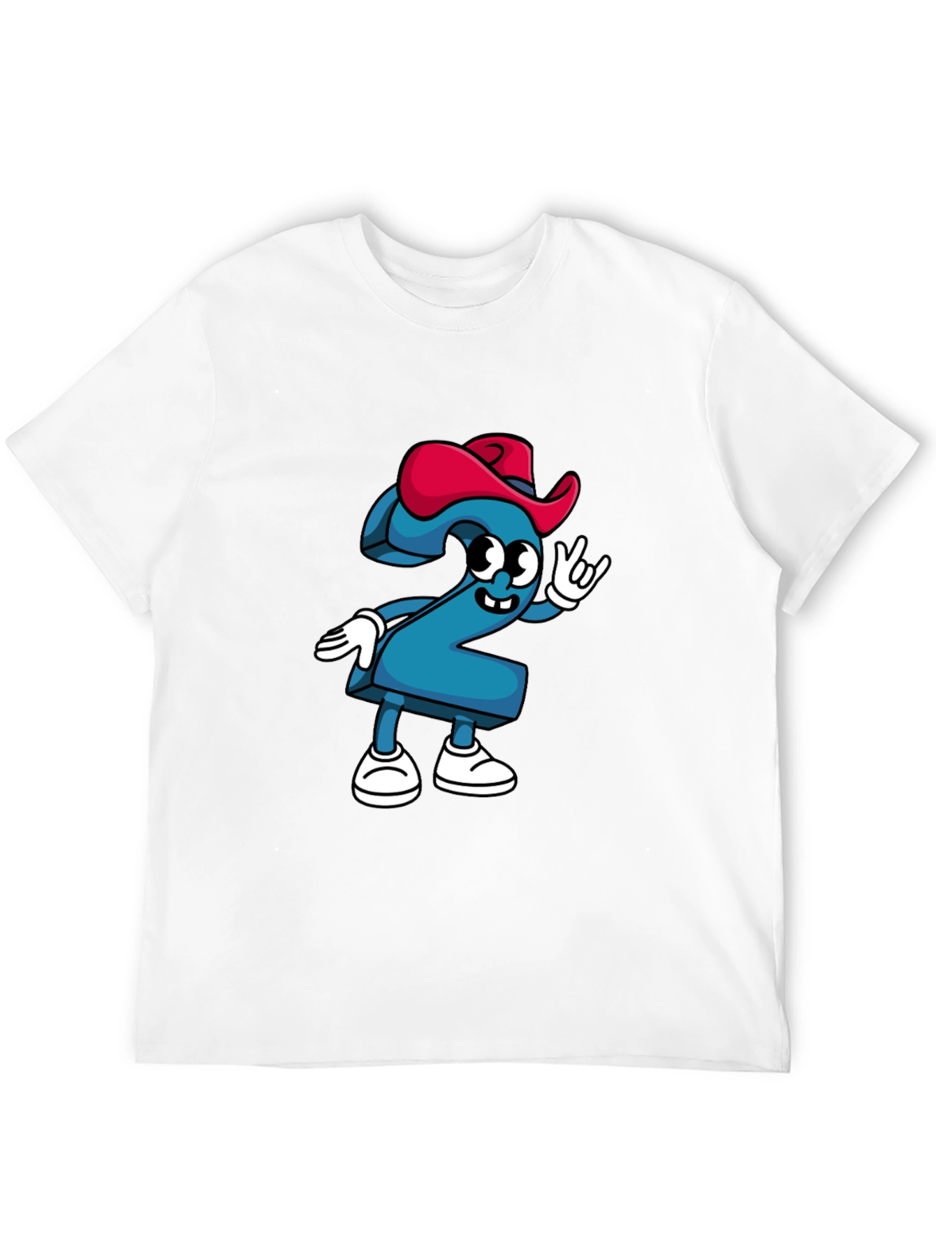 Cartoon Number Two Graphic Tee - Black Cotton T-Shirt