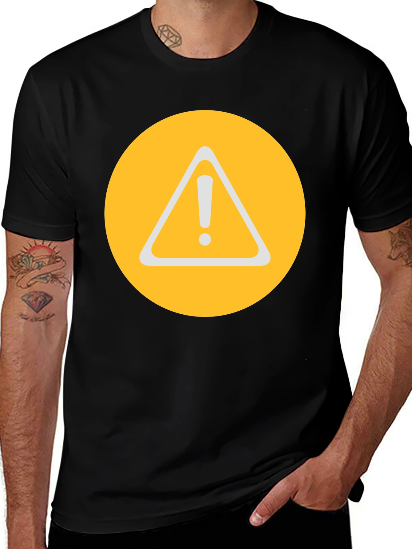 Warning Sign Graphic Tee - Round Yellow Alert T-Shirt