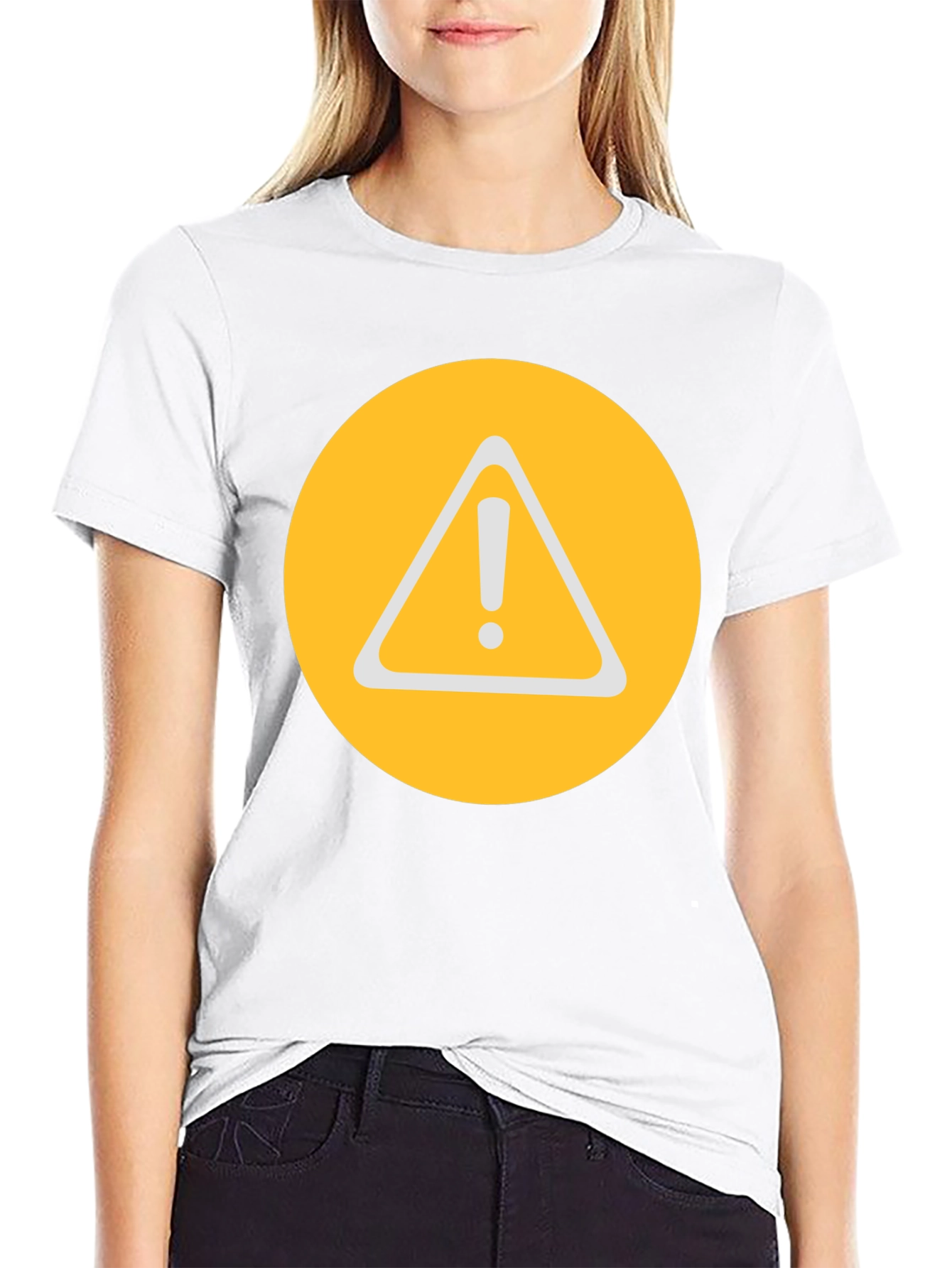 Warning Sign Graphic Tee - Round Yellow Alert T-Shirt