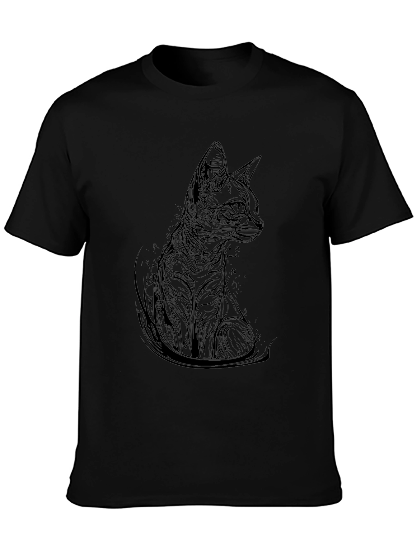 Elegant Cat Print Black T-Shirt - Modern Style