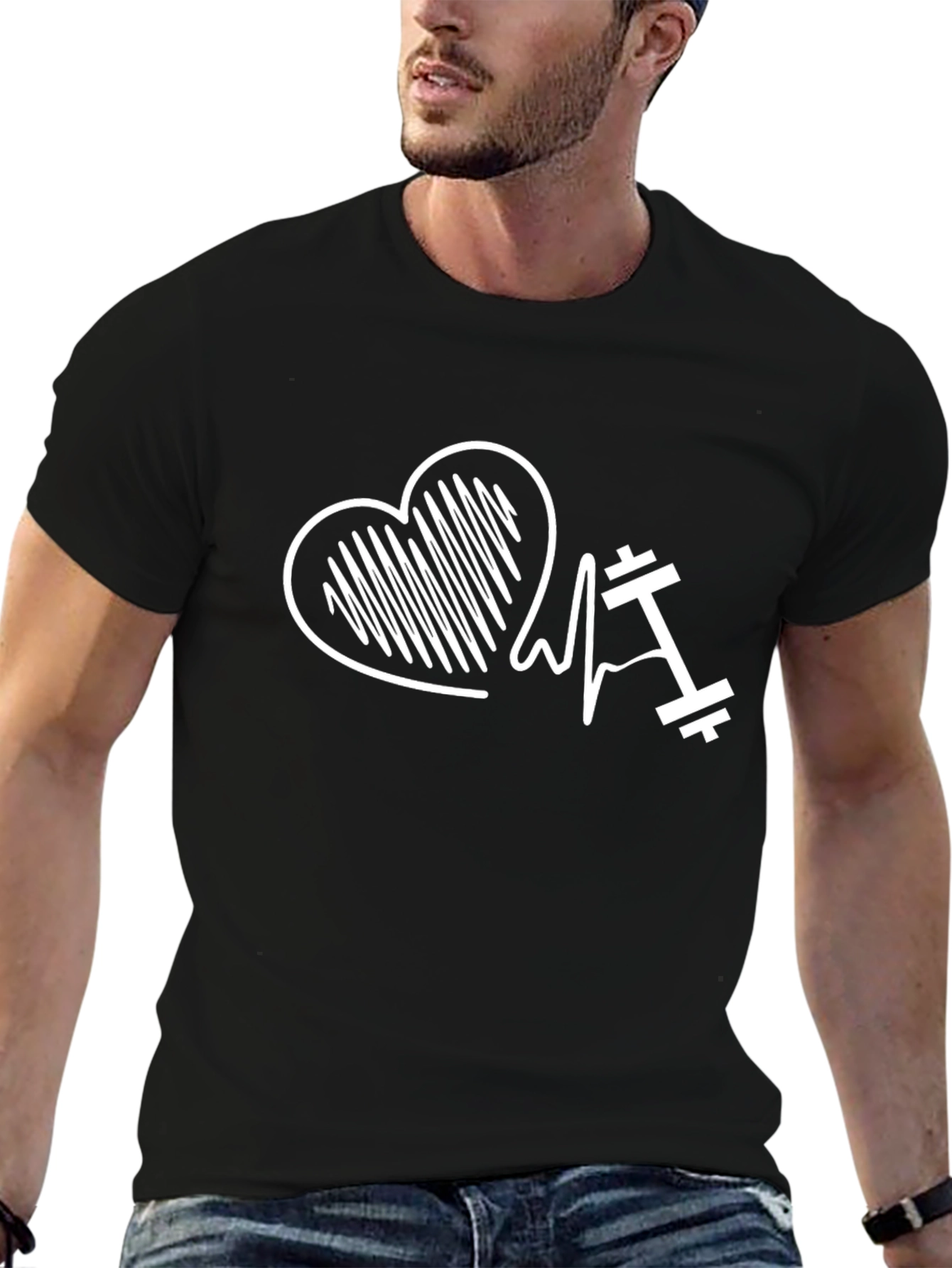 Fitness Heartbeat T-Shirt - Black Gym Tee