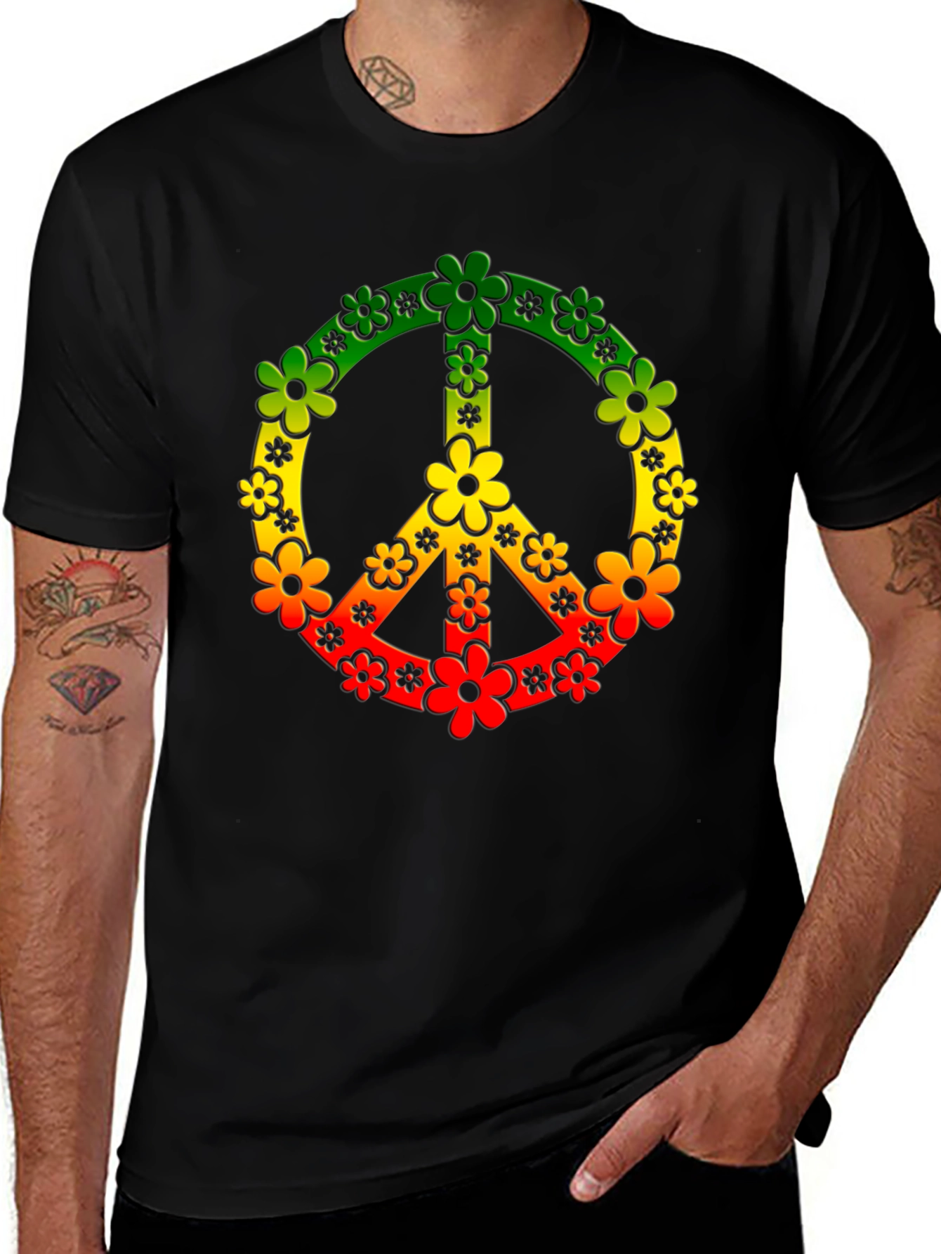 Rasta Peace Sign Flower Power T-Shirt