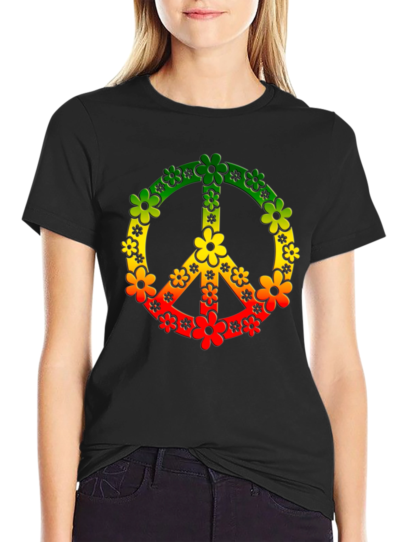 Rasta Peace Sign Flower Power T-Shirt