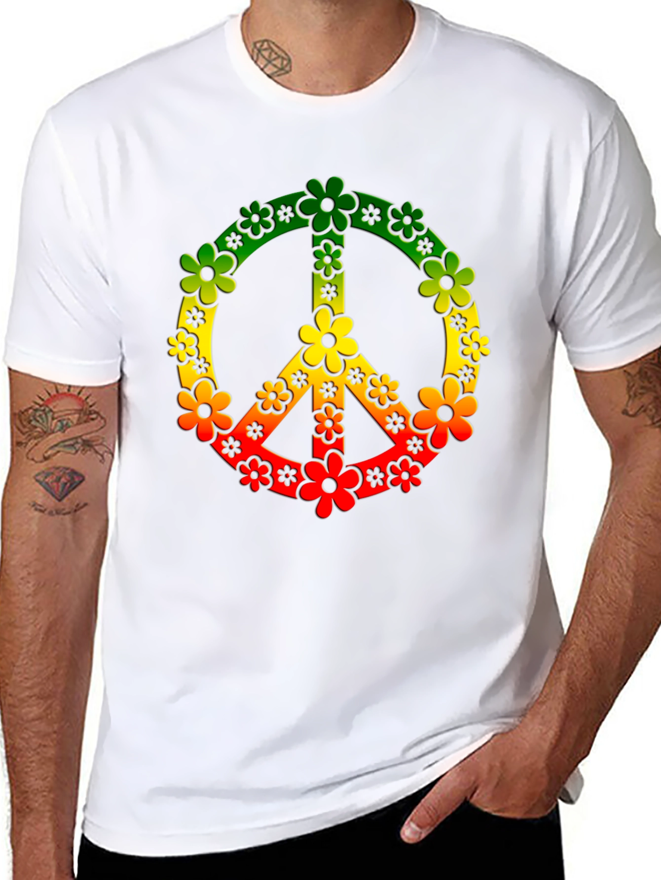 Rasta Peace Sign Flower Power T-Shirt
