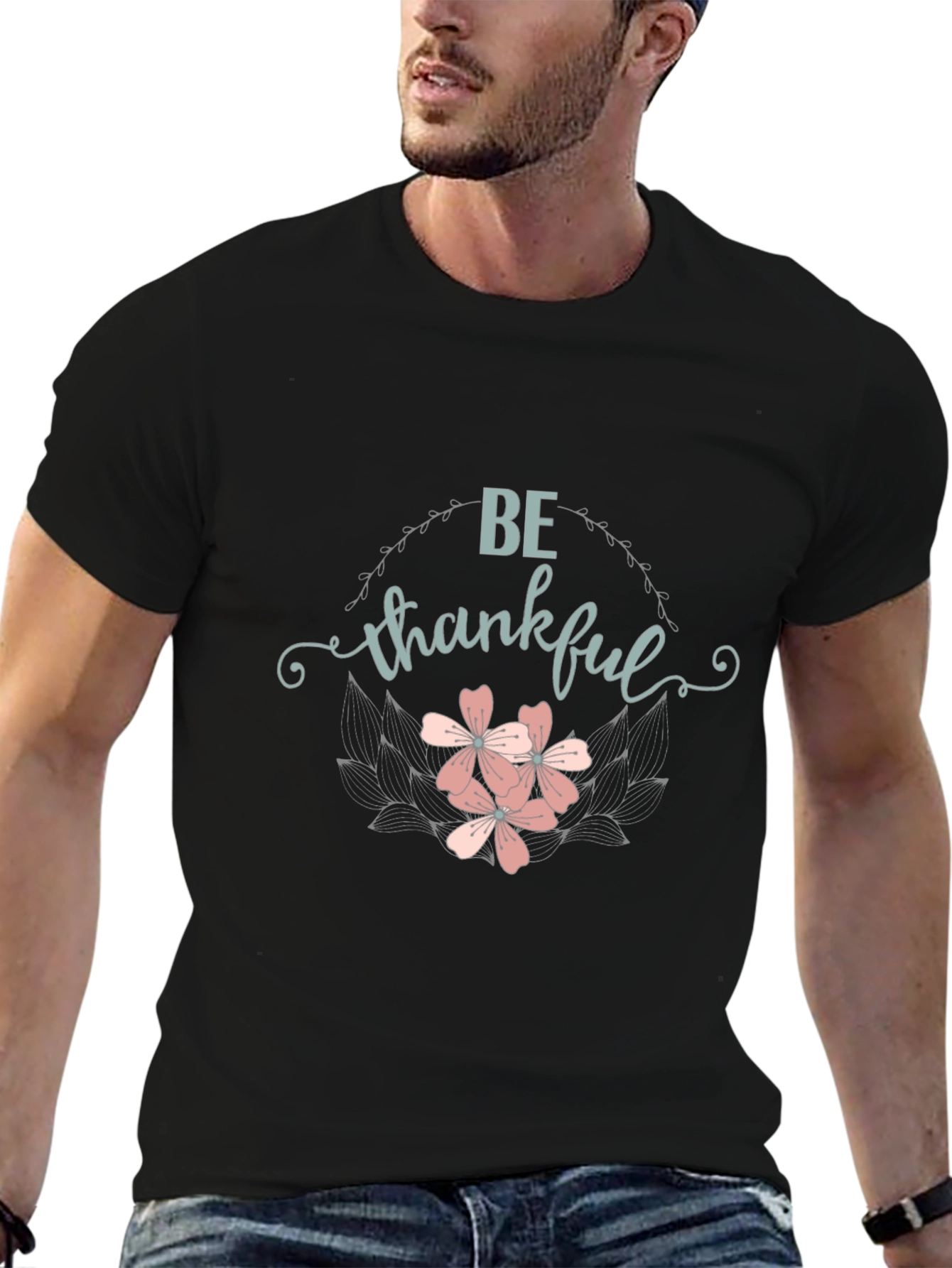 Be Thankful Graphic Tee - Black Cotton T-Shirt