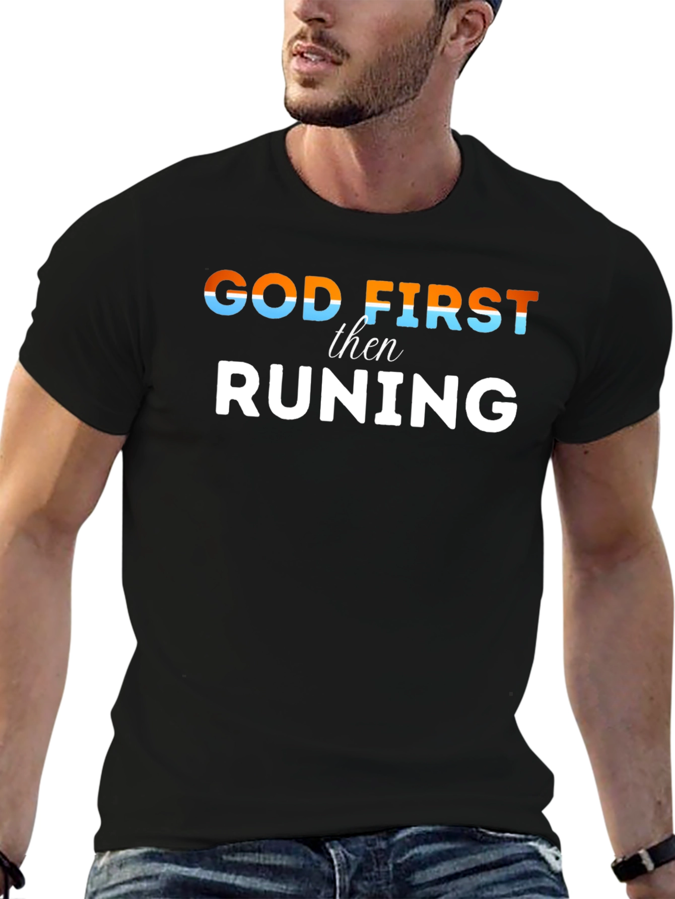 God First Then Running Black Tee