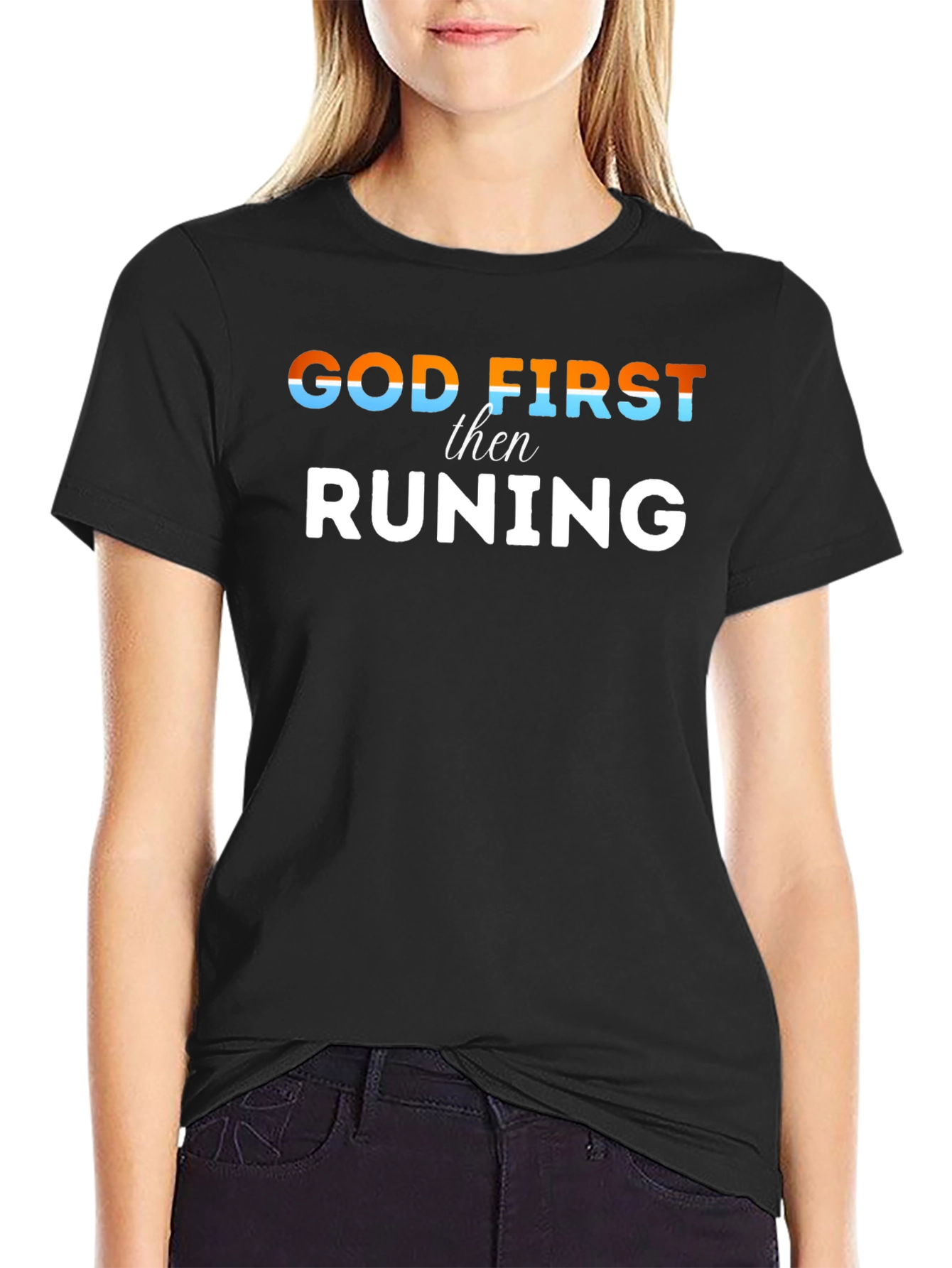 God First Then Running Black Tee