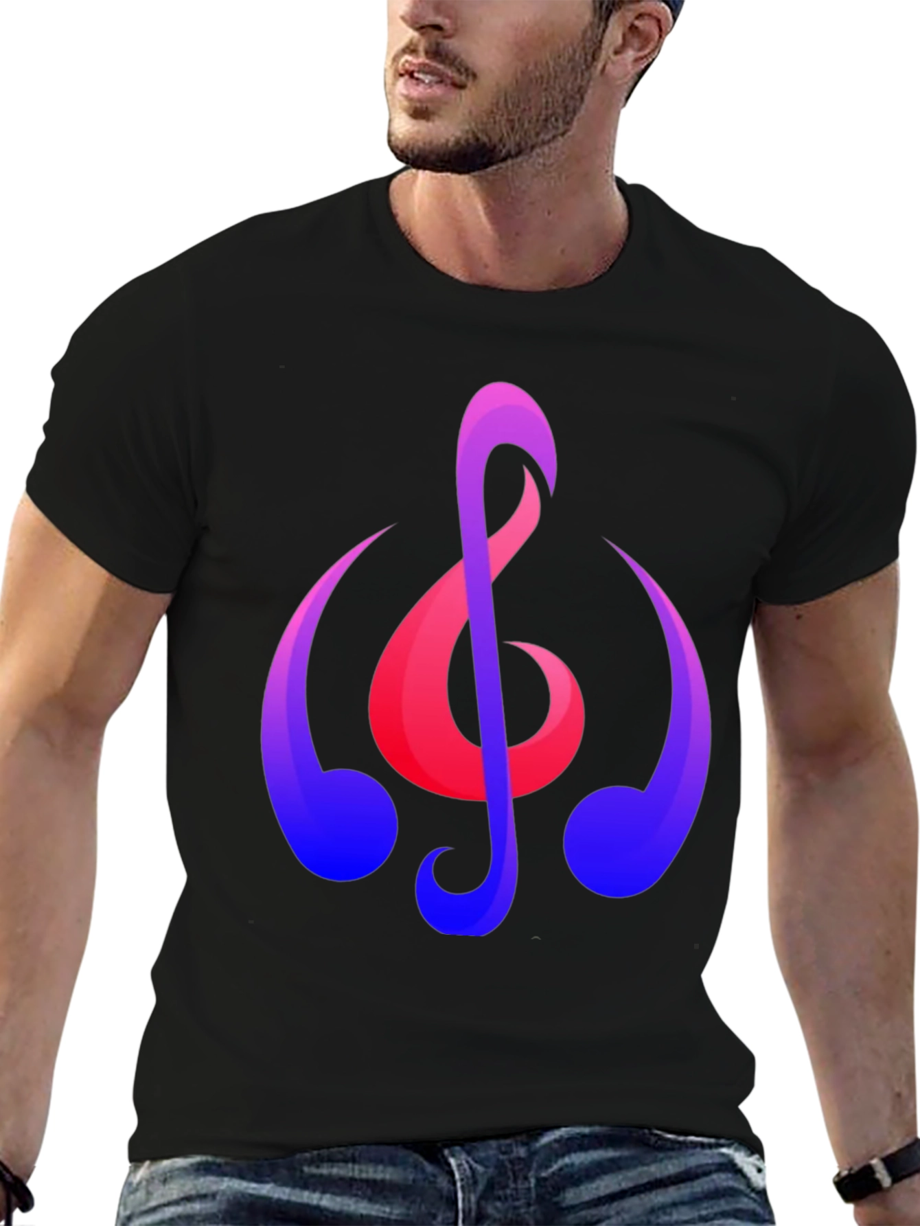 Musical Note Graphic T-Shirt - Trendy Black Tee