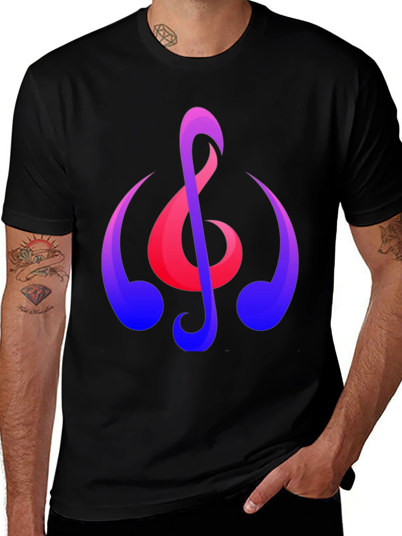 Musical Note Graphic T-Shirt - Trendy Black Tee