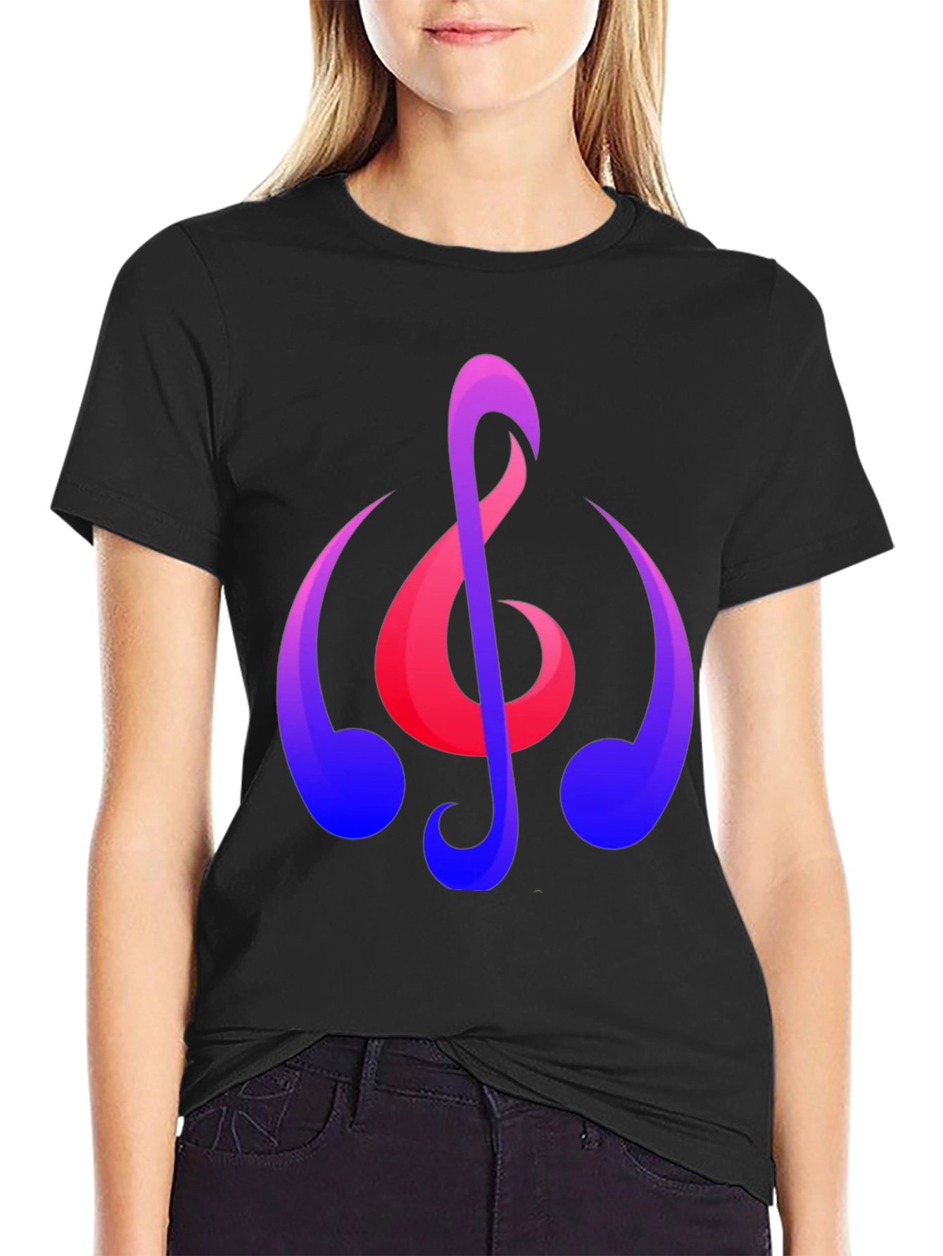 Musical Note Graphic T-Shirt - Trendy Black Tee