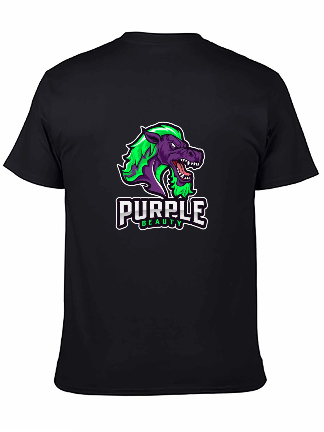 Purple Beauty Horse Graphic Black T-Shirt