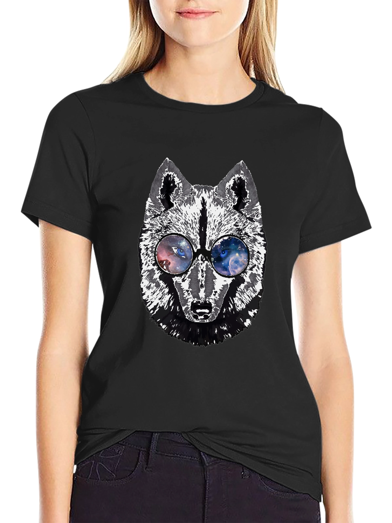 Wolf Galaxy Glasses Graphic Tee