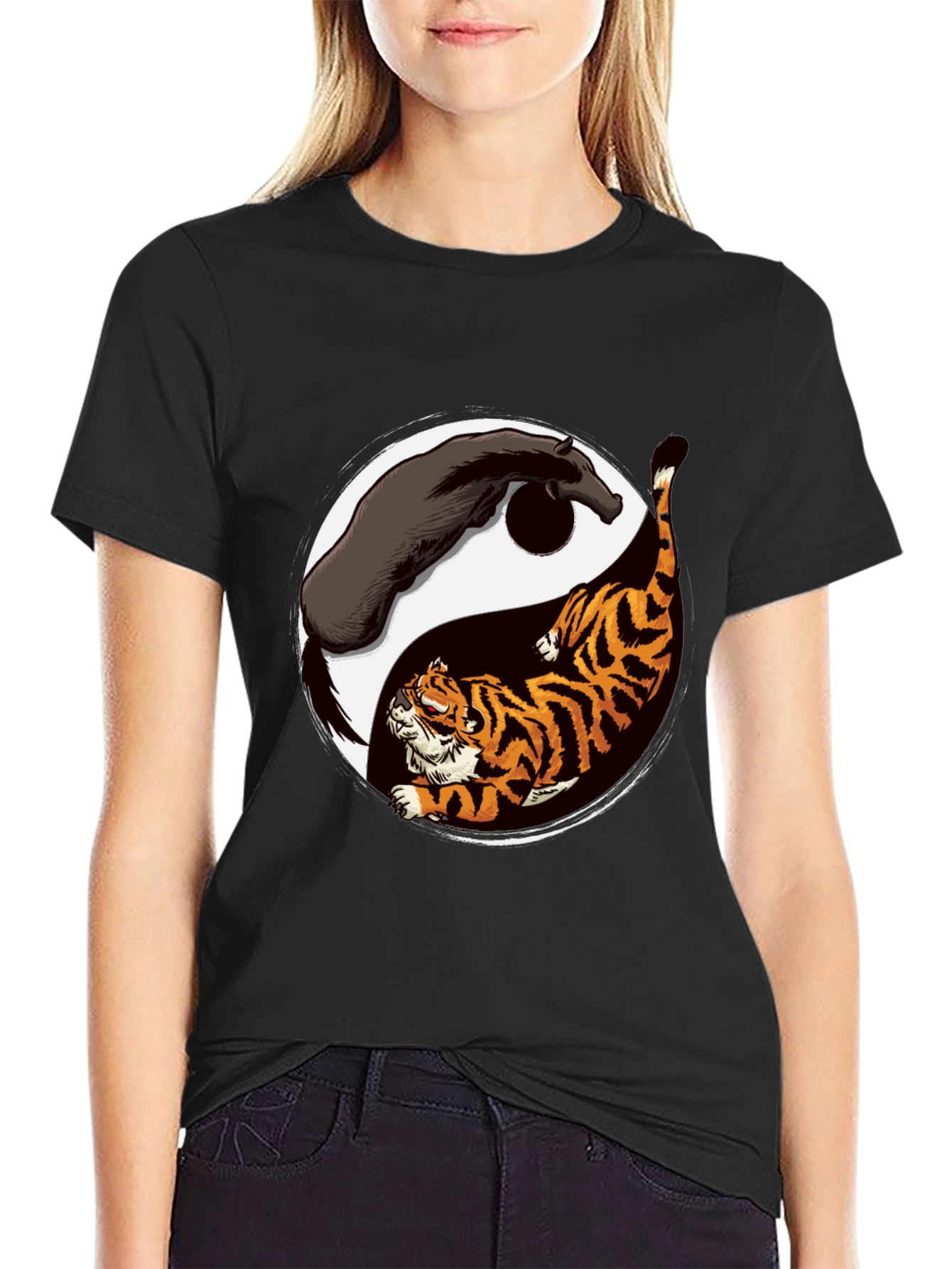 Yin Yang Tiger & Horse Graphic T-Shirt