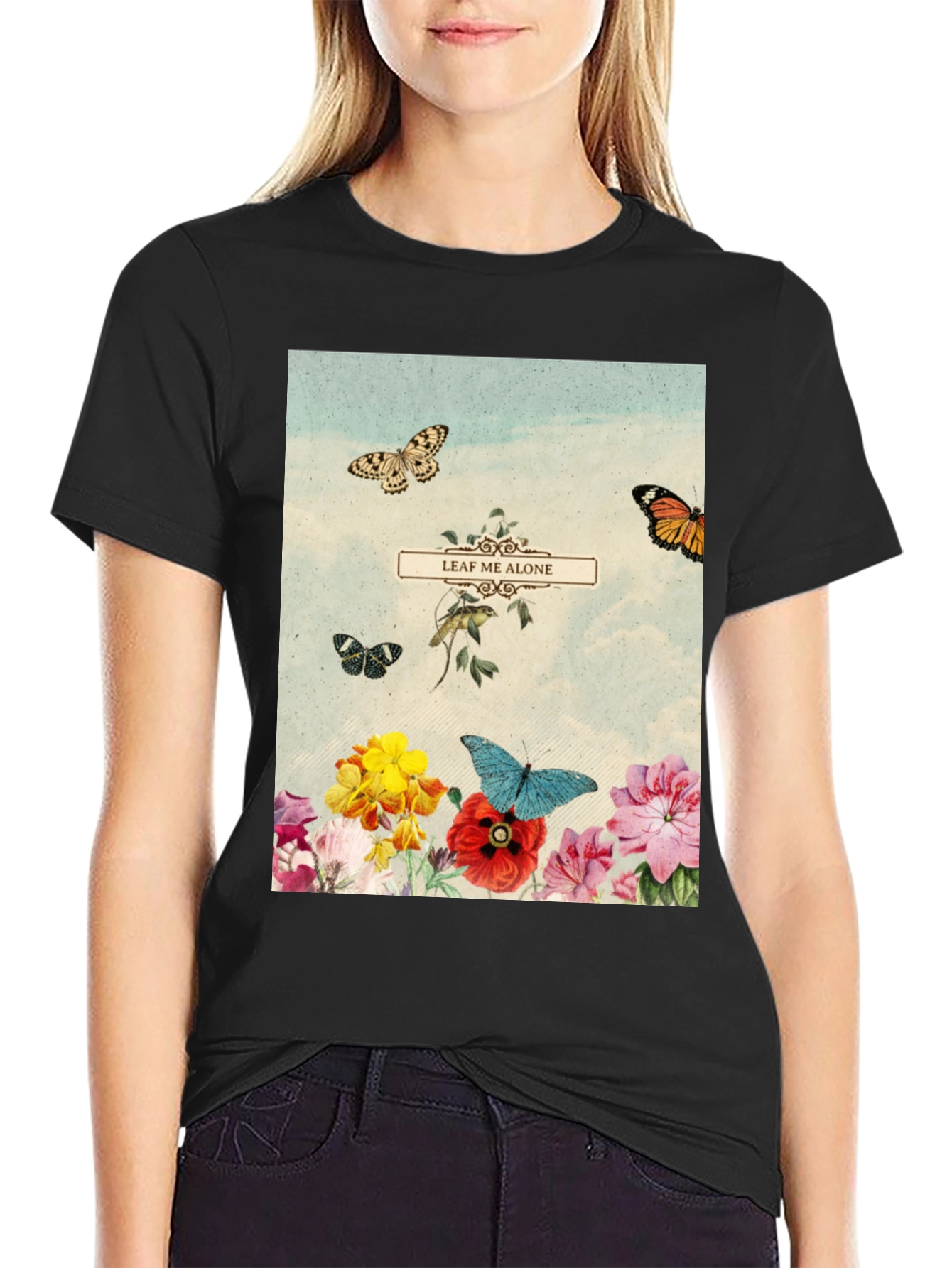 Leaf Me Alone T-Shirt - Floral Butterfly Graphic