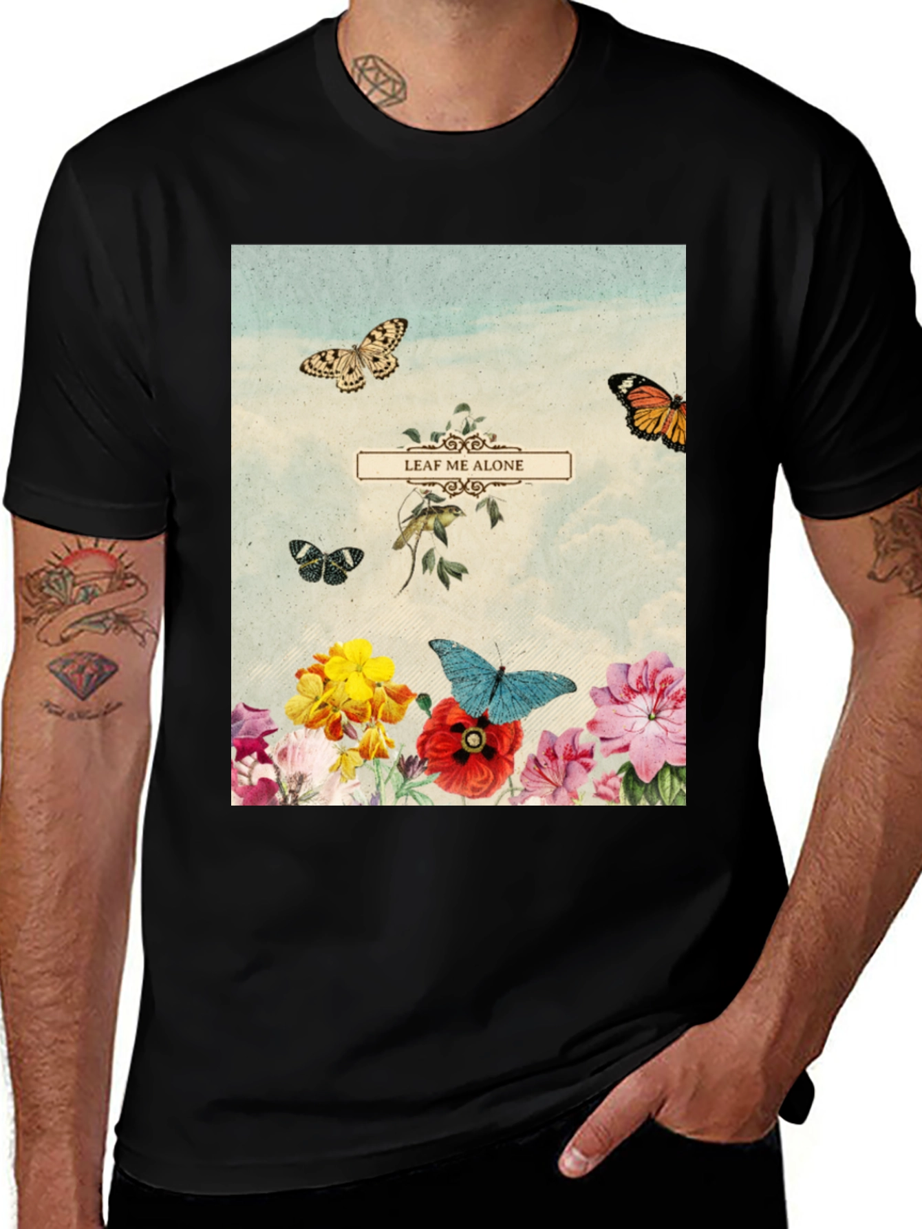 Leaf Me Alone T-Shirt - Floral Butterfly Graphic