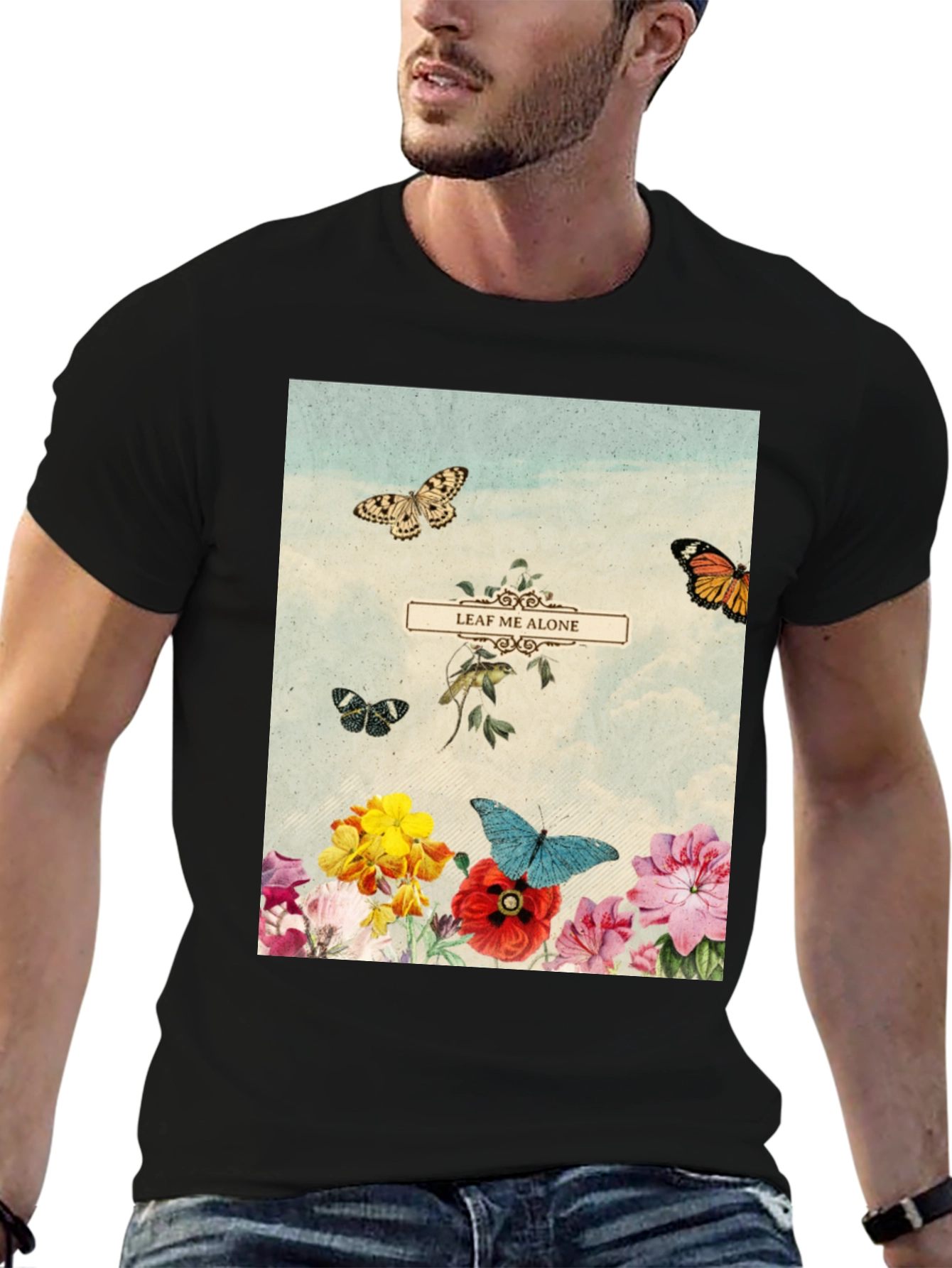 Leaf Me Alone T-Shirt - Floral Butterfly Graphic
