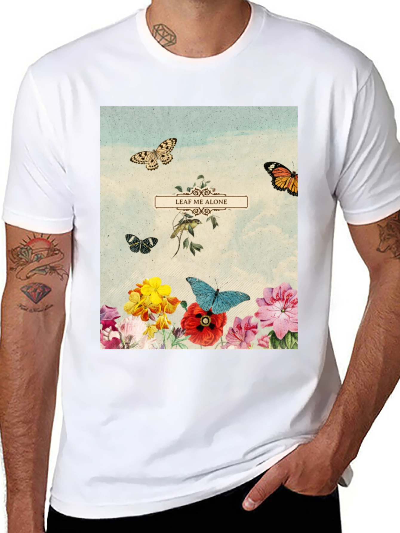 Leaf Me Alone T-Shirt - Floral Butterfly Graphic