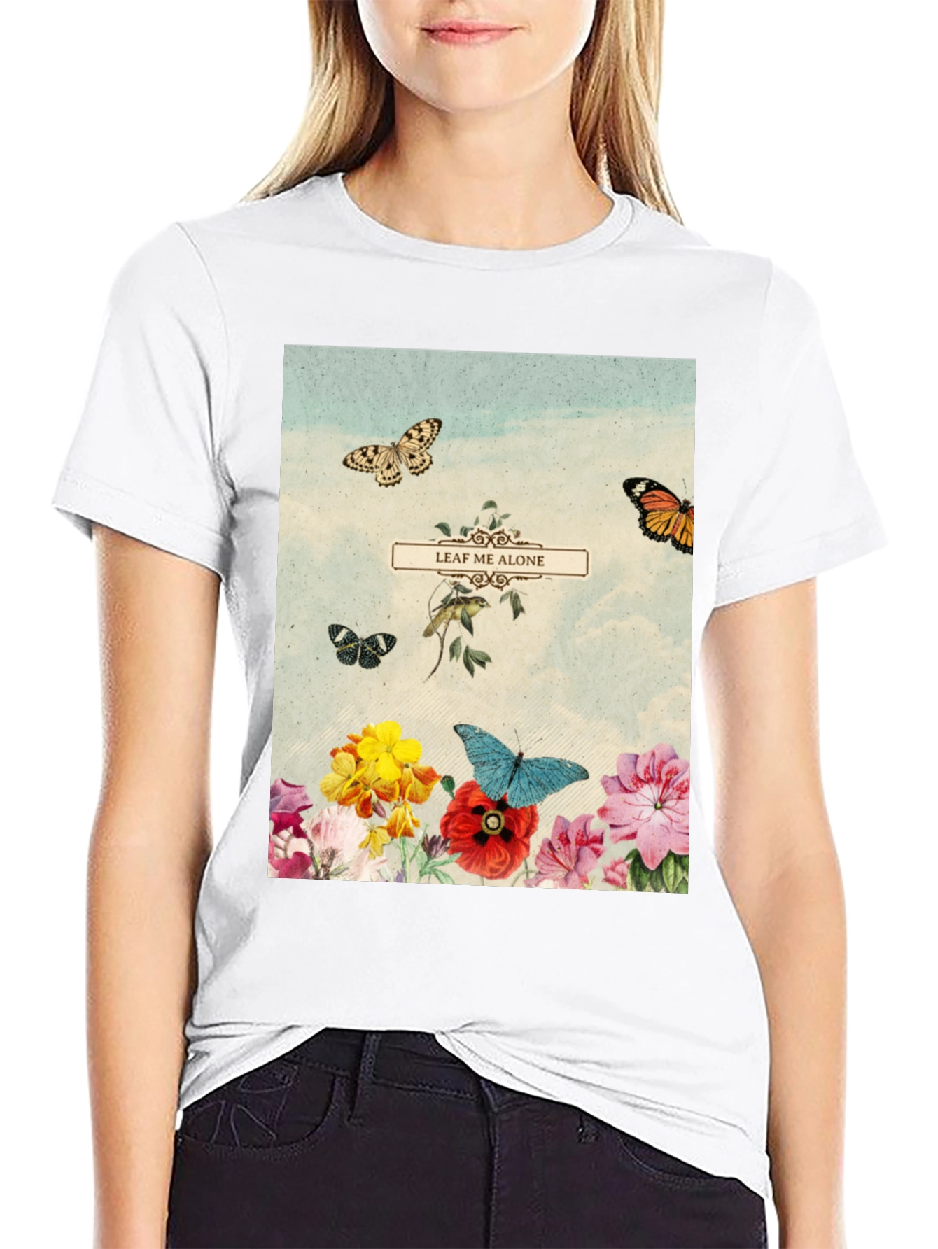 Leaf Me Alone T-Shirt - Floral Butterfly Graphic