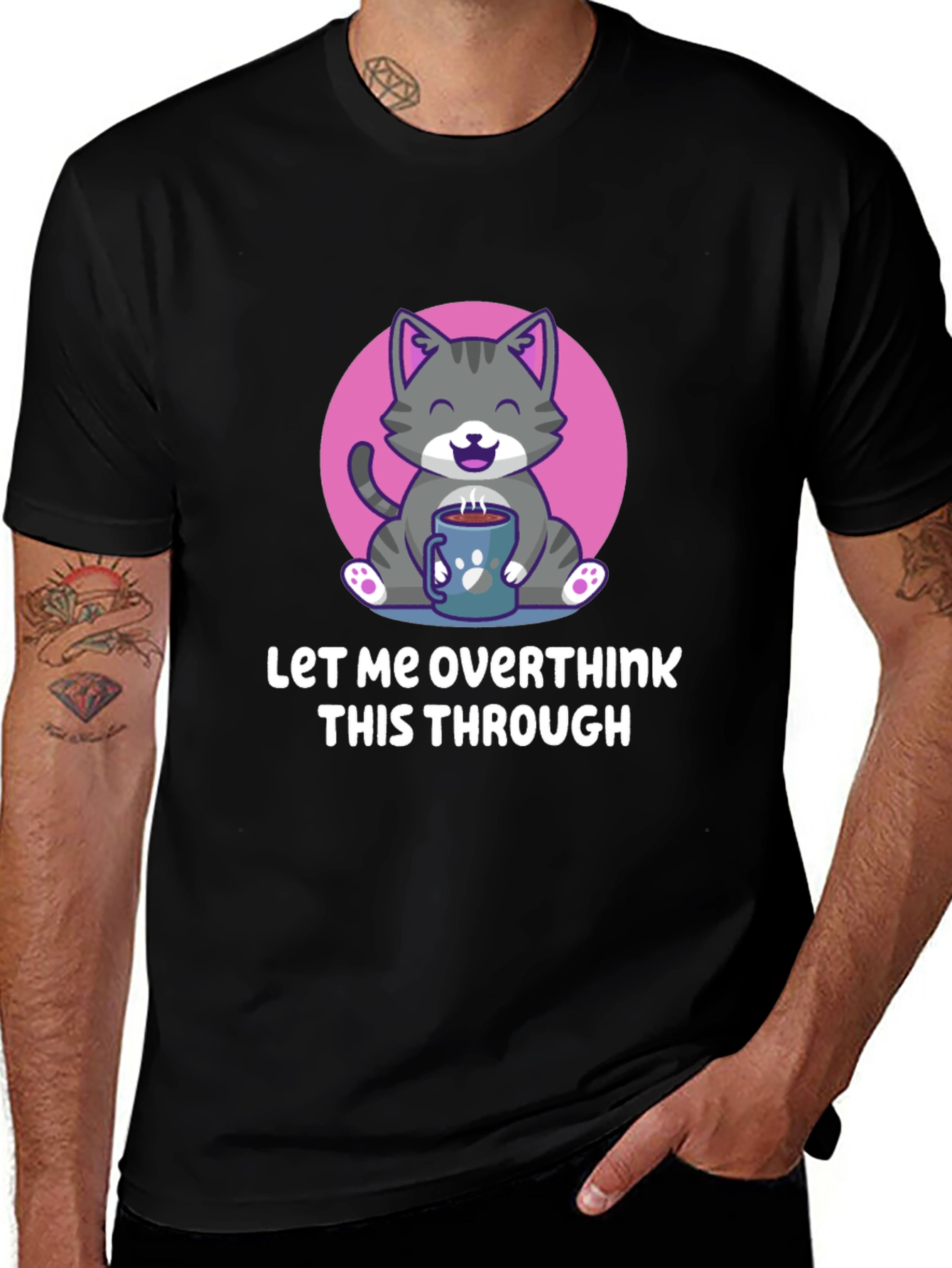 Overthinking Cat T-Shirt - Coffee Lover Tee