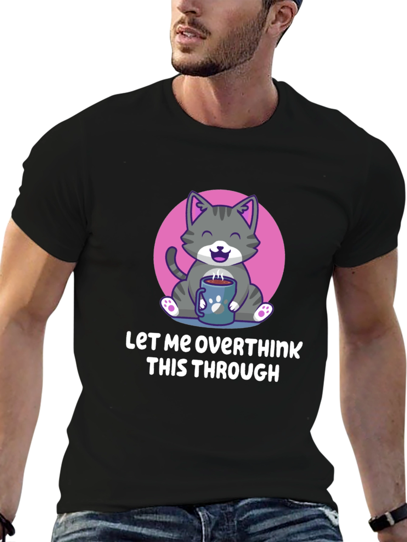 Overthinking Cat T-Shirt - Coffee Lover Tee