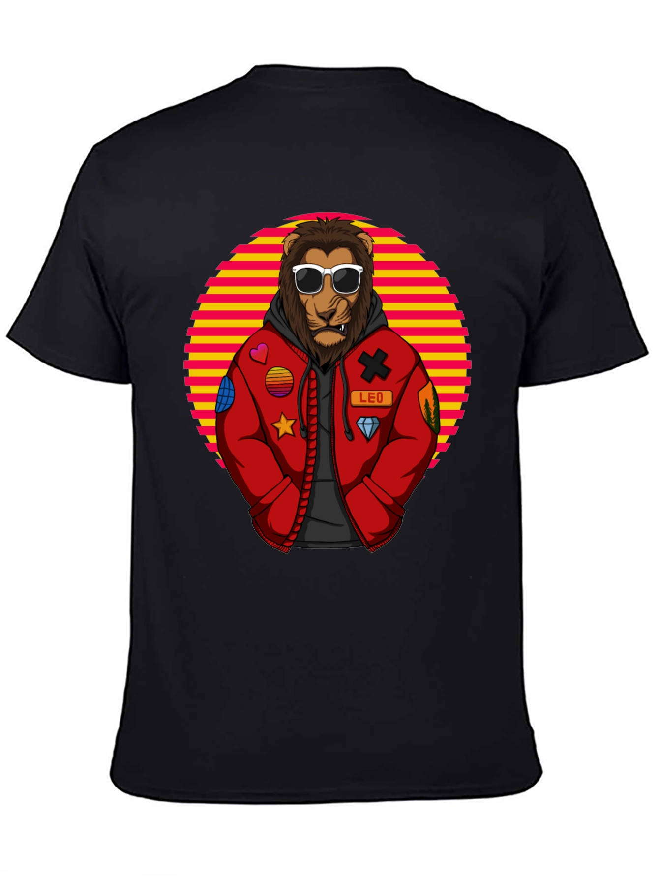 Cool Lion Graphic Tee - Retro Style Black T-Shirt