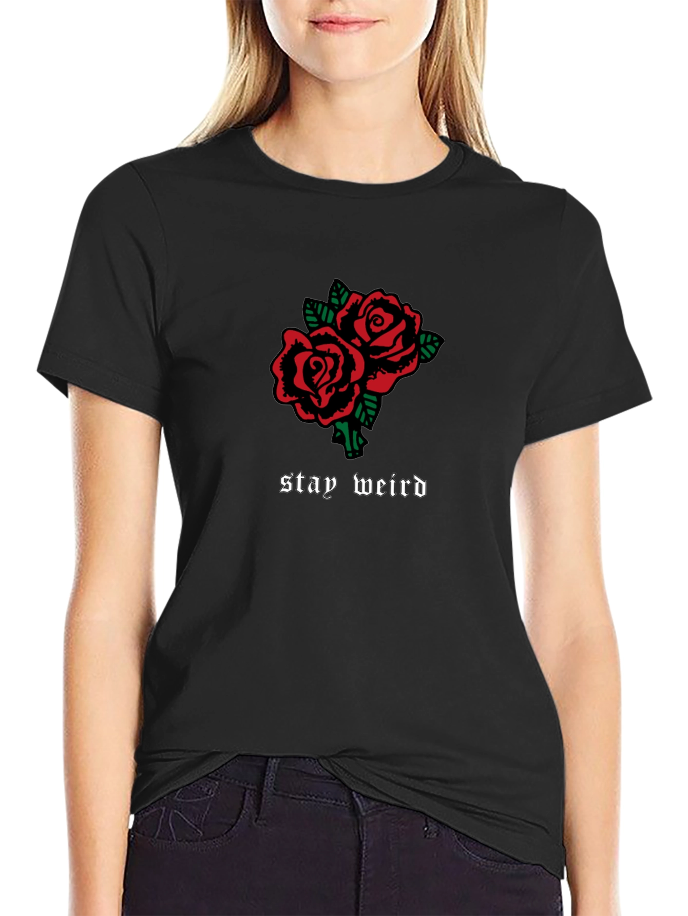 Stay Weird Rose T-Shirt - Black