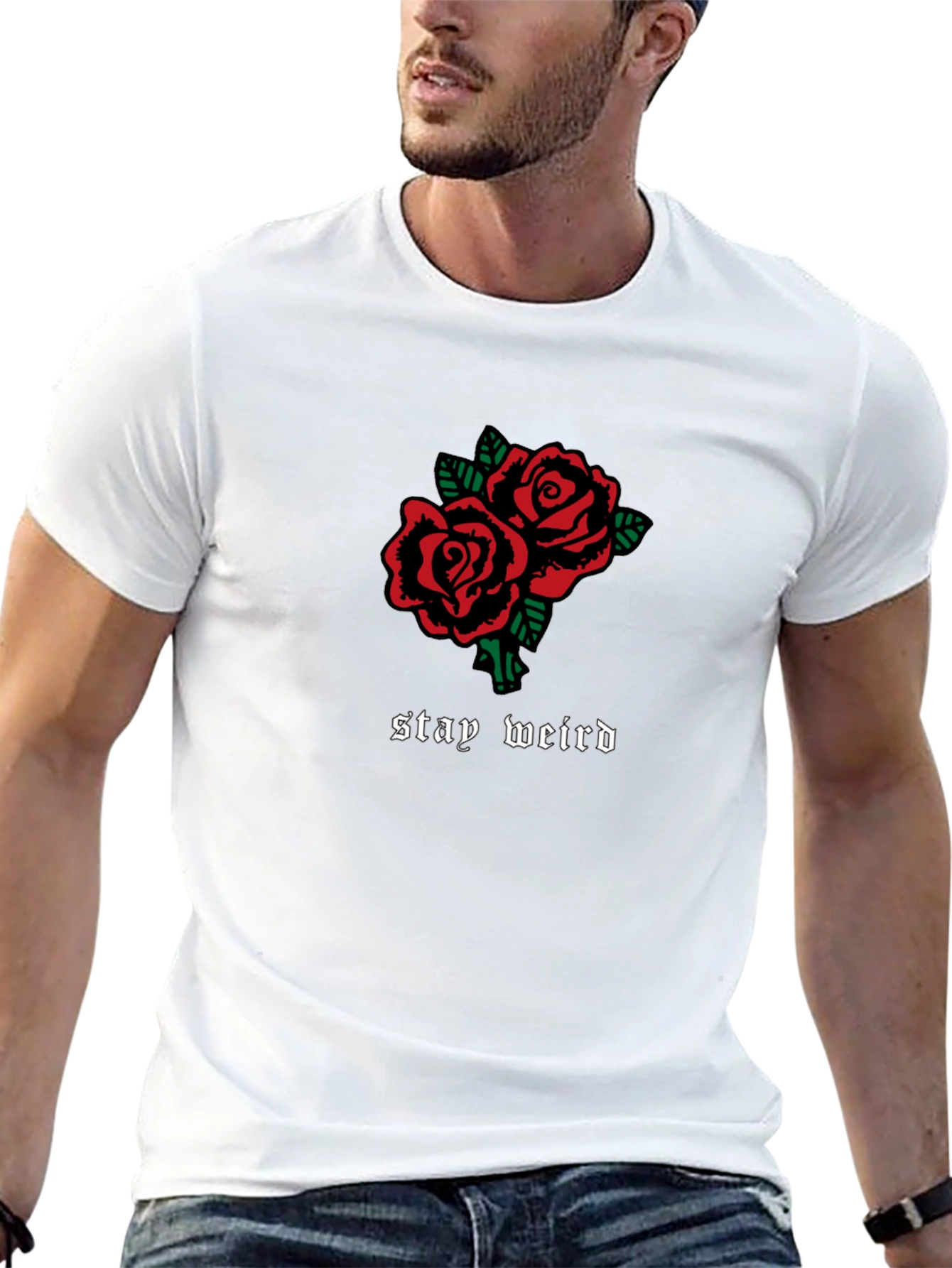 Stay Weird Rose T-Shirt - Black