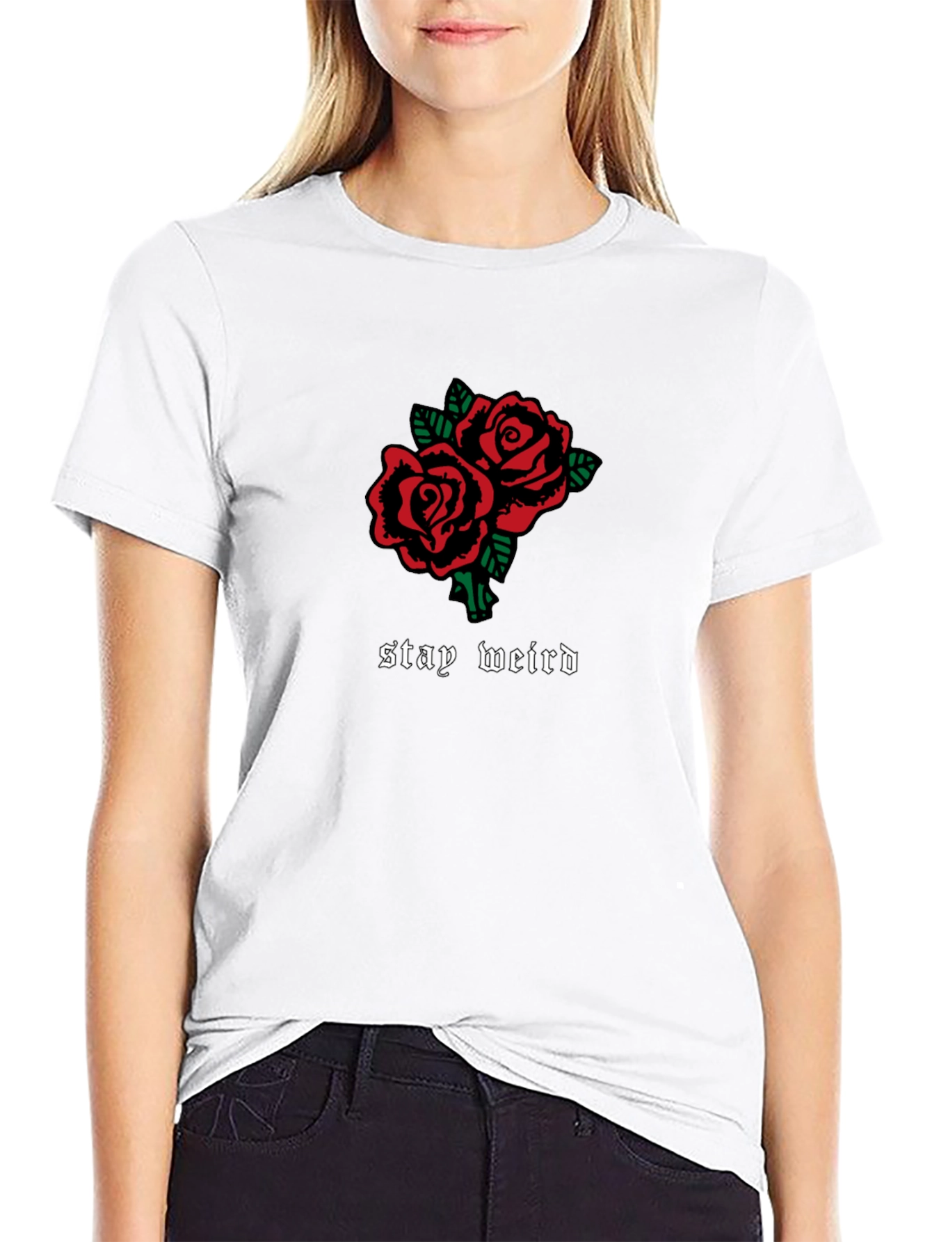 Stay Weird Rose T-Shirt - Black