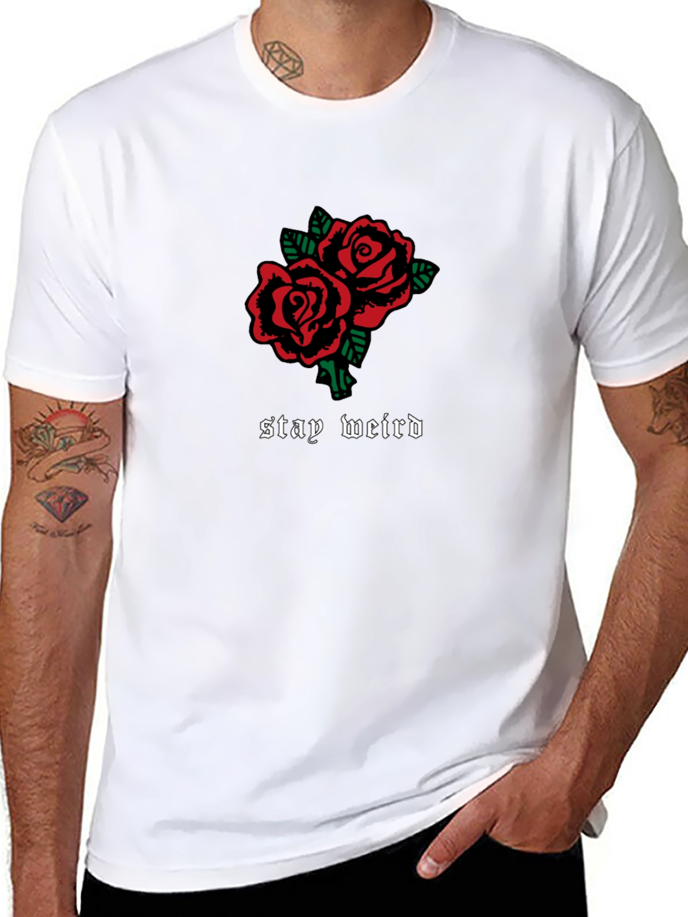 Stay Weird Rose T-Shirt - Black